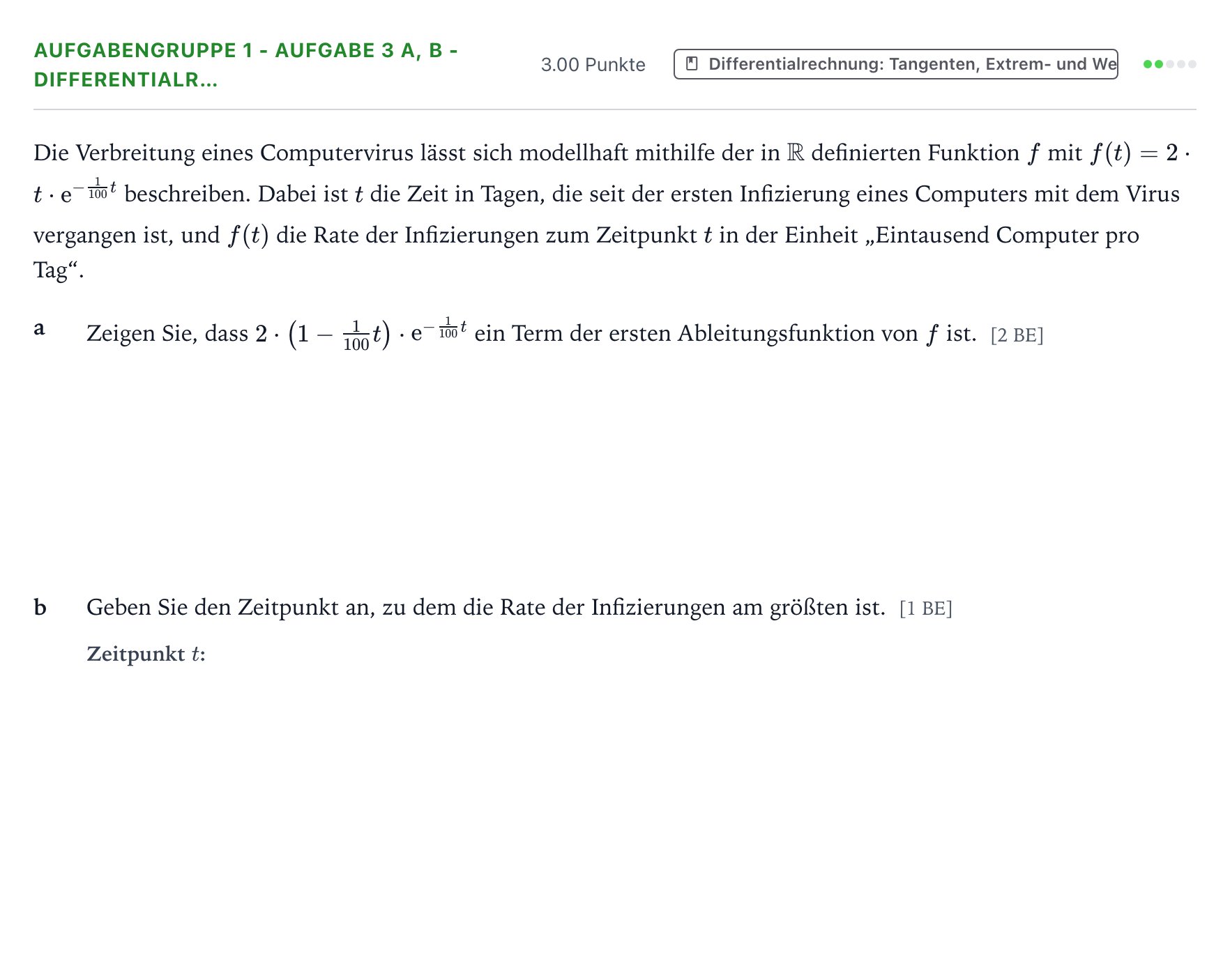 Aufgabenstellung: Aufgabengruppe 1 - Aufgabe 3 a, b - Differentialr… · Abitur NRW Mathematik LK · Teil A · Analysis 2021