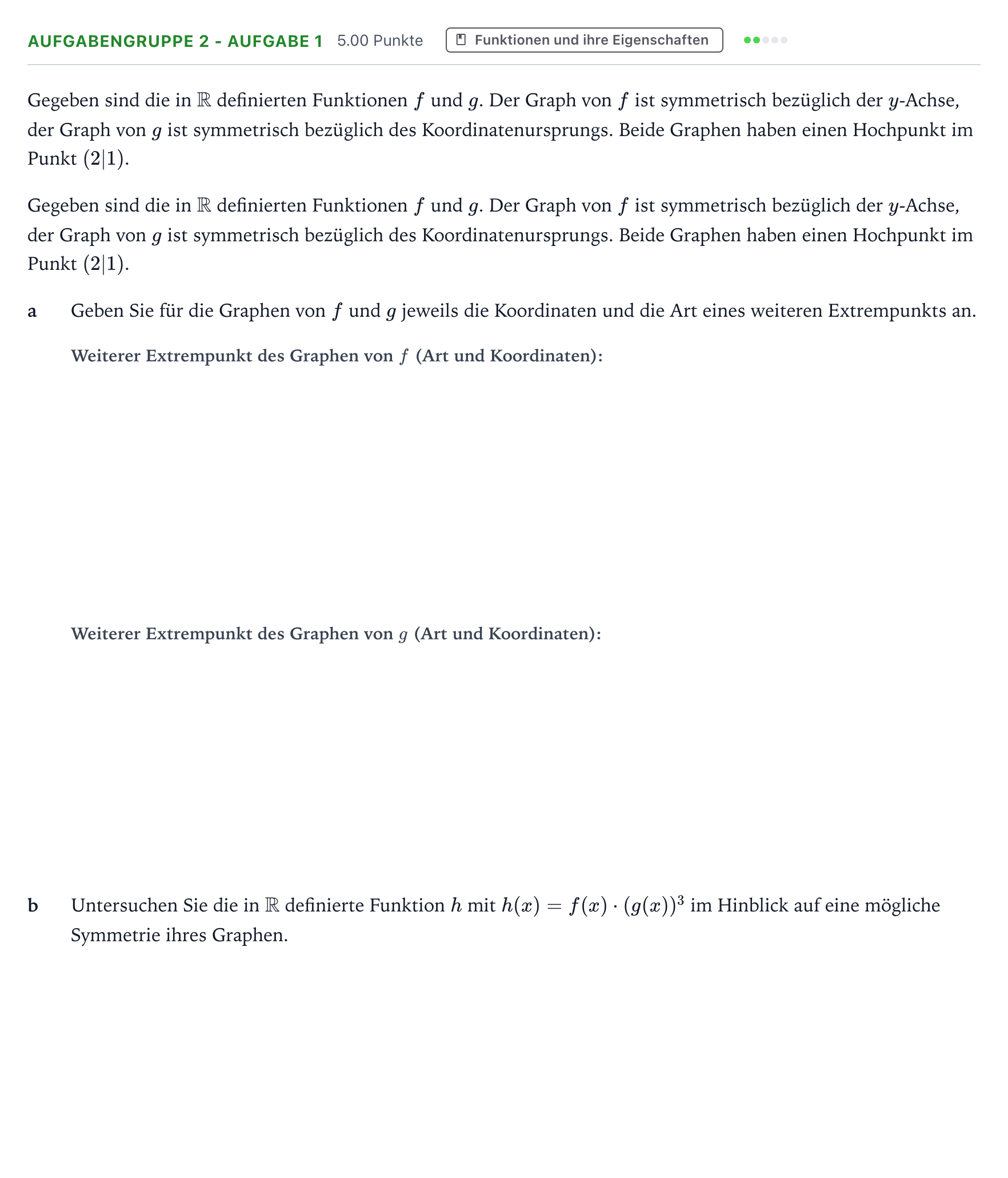 Aufgabenstellung: Aufgabengruppe 2 - Aufgabe 1 · Abitur NRW Mathematik LK · Teil A · Analysis 2021
