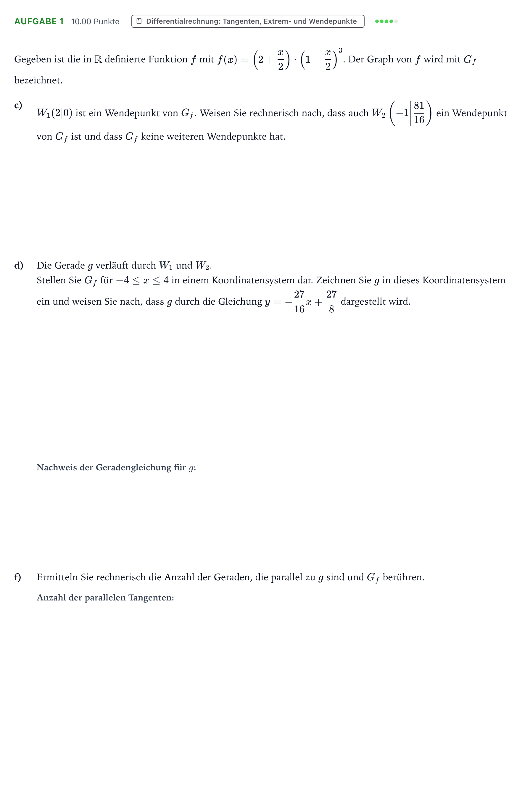 Aufgabenstellung: Aufgabe 1 - Differentialrechnung · Abitur NRW Mathematik GK · Teil B · Analysis (CAS) 2021
