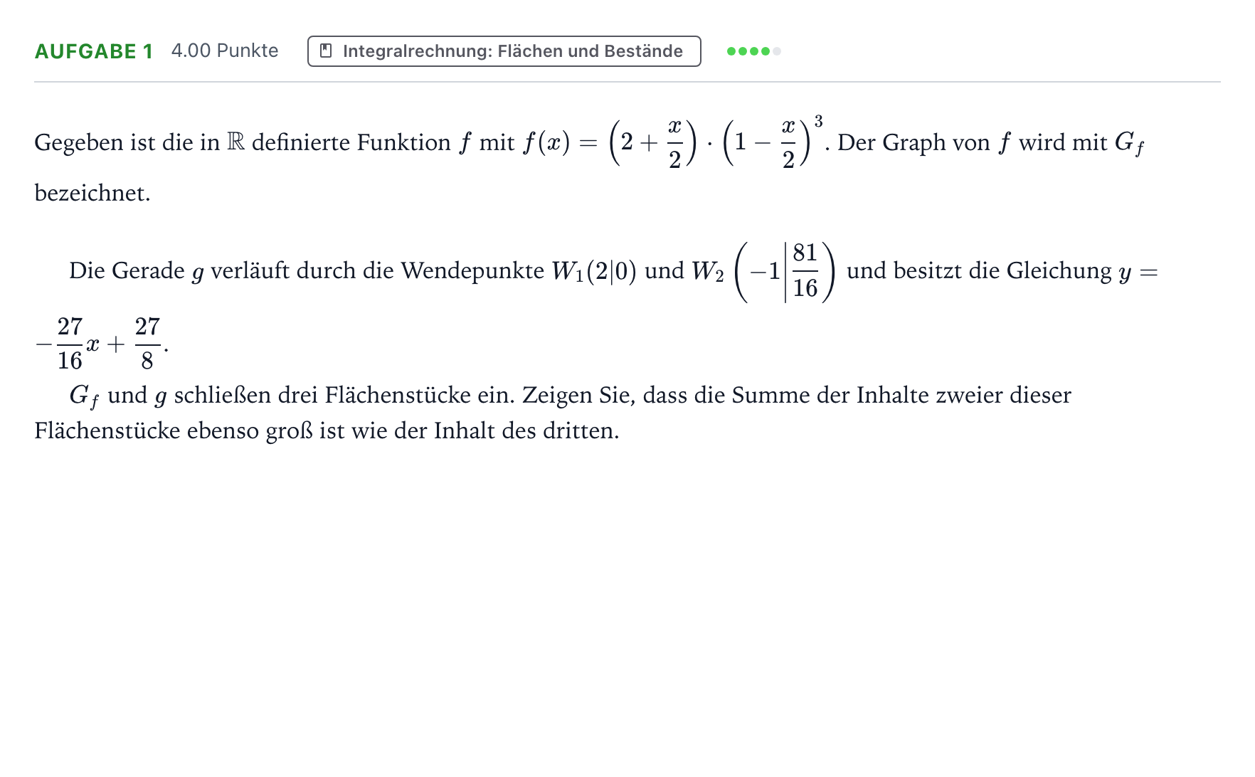 Aufgabenstellung: Aufgabe 1 - Integralrechnung · Abitur NRW Mathematik GK · Teil B · Analysis (CAS) 2021