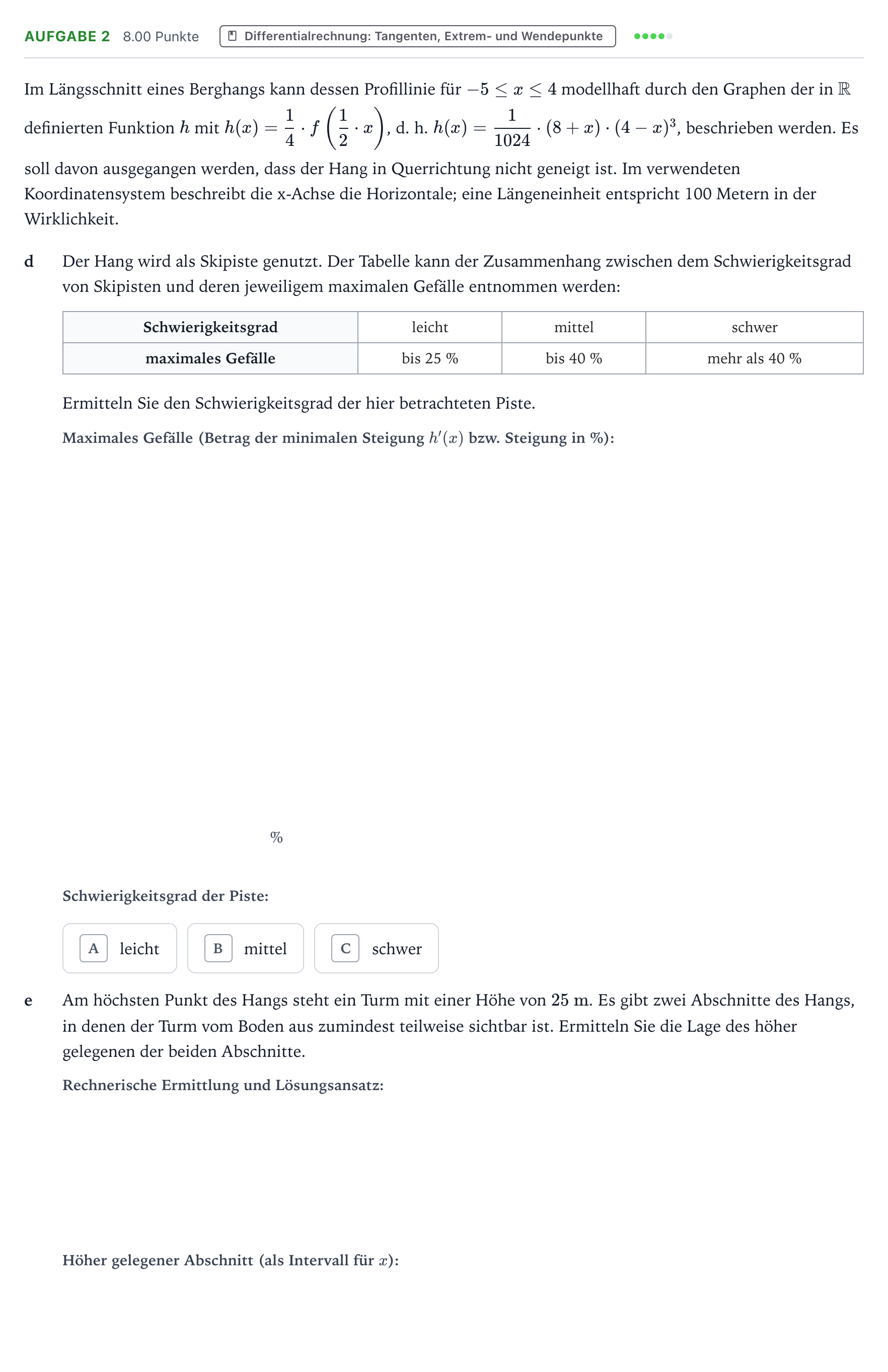 Aufgabenstellung: Aufgabe 2 - Differentialrechnung · Abitur NRW Mathematik GK · Teil B · Analysis (CAS) 2021
