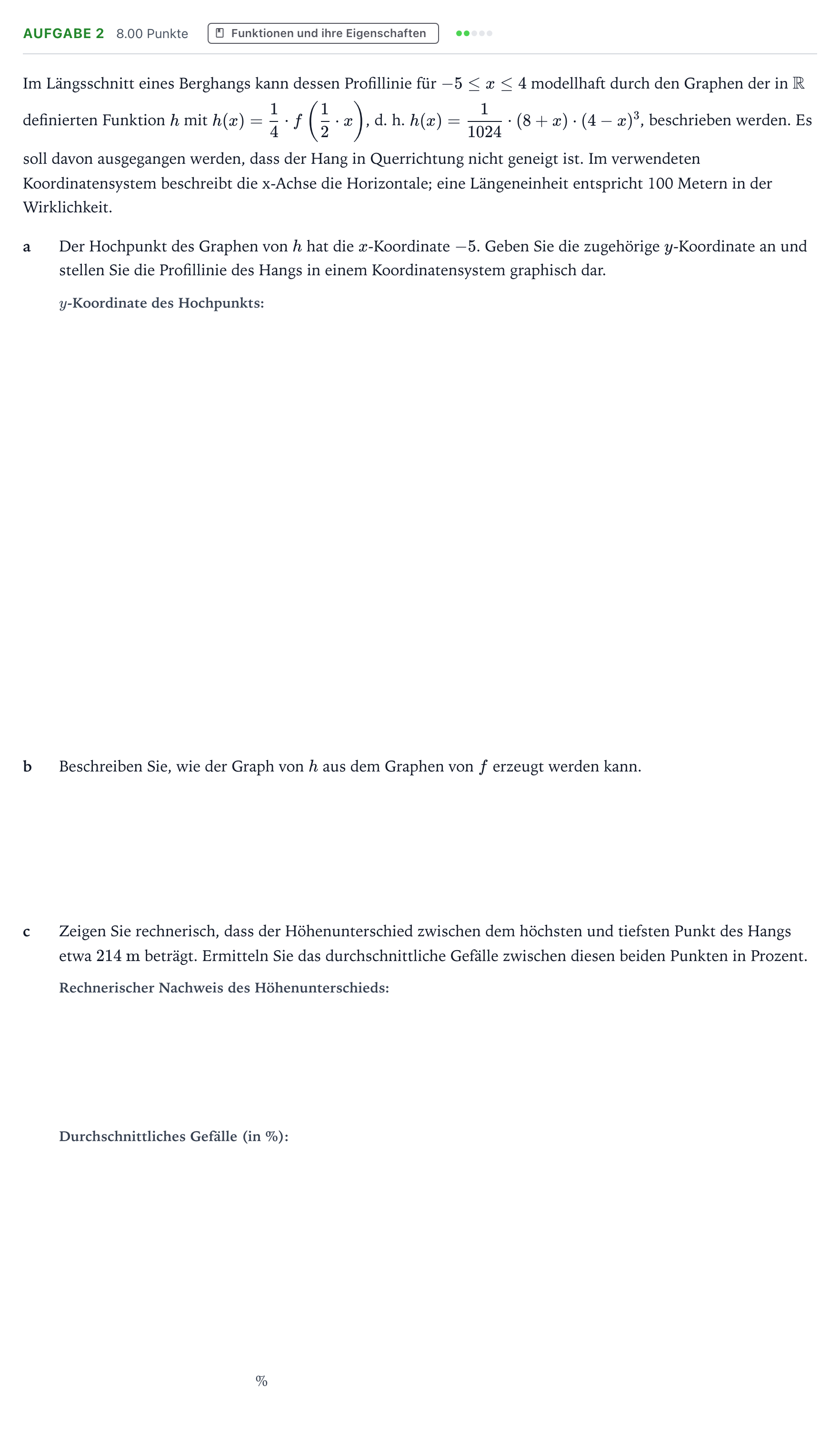 Aufgabenstellung: Aufgabe 2 - Funktionen und ihre Eigenschaften · Abitur NRW Mathematik GK · Teil B · Analysis (CAS) 2021