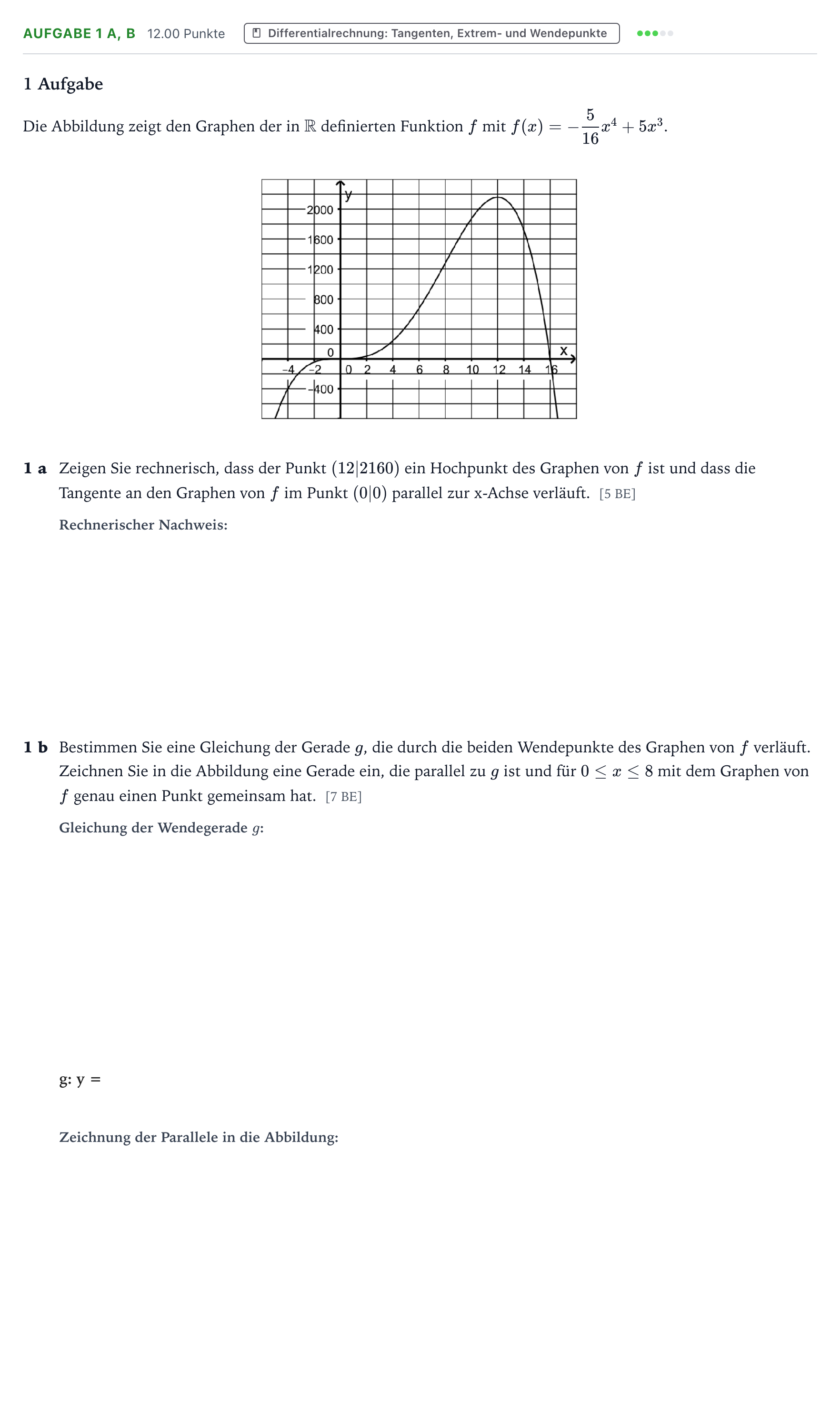 Aufgabenstellung: Aufgabe 1 a, b - Differentialrechnung · Abitur NRW Mathematik GK · Teil B · Analysis (WTR) 2021