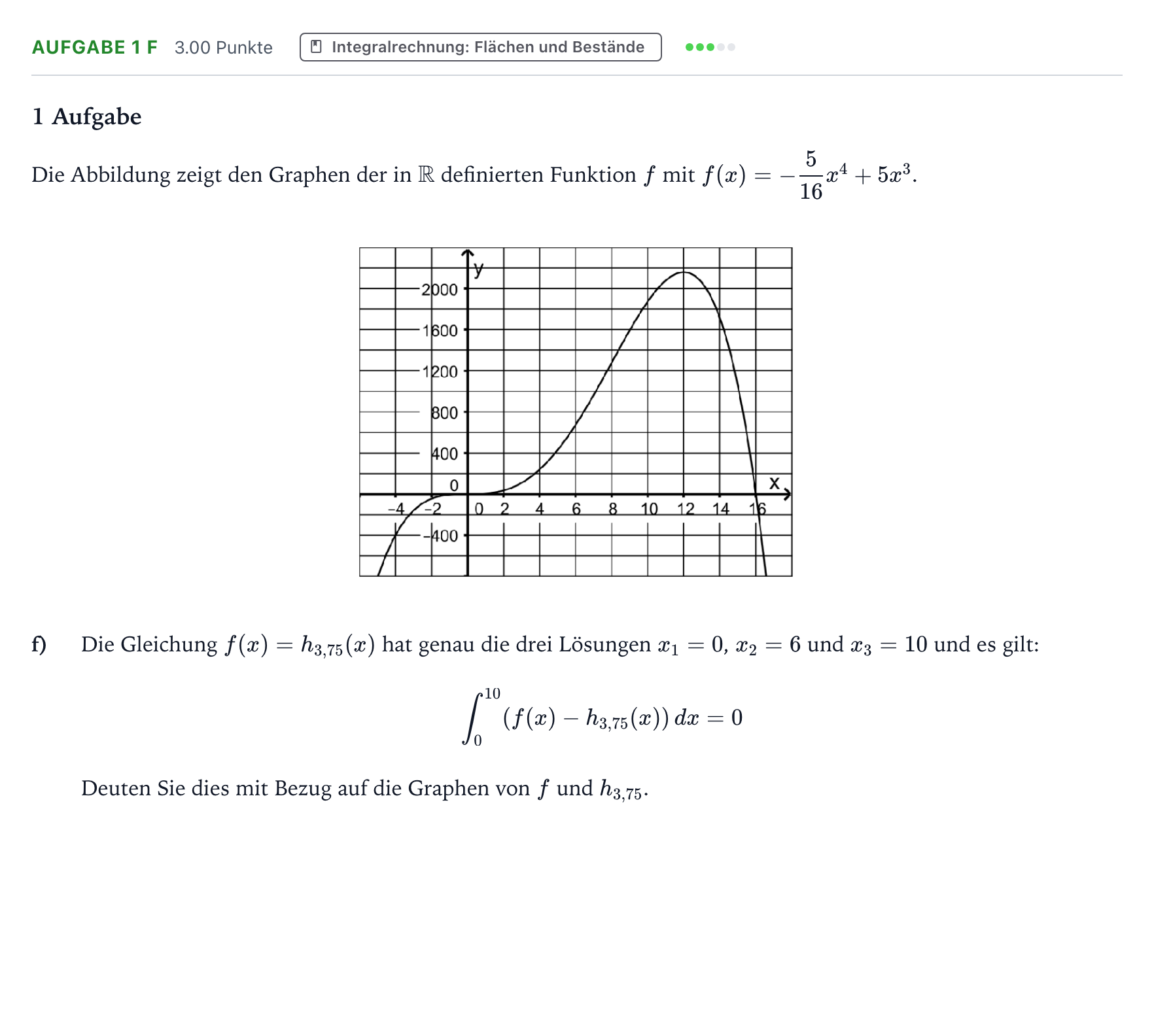 Aufgabenstellung: Aufgabe 1 f - Integralrechnung · Abitur NRW Mathematik GK · Teil B · Analysis (WTR) 2021