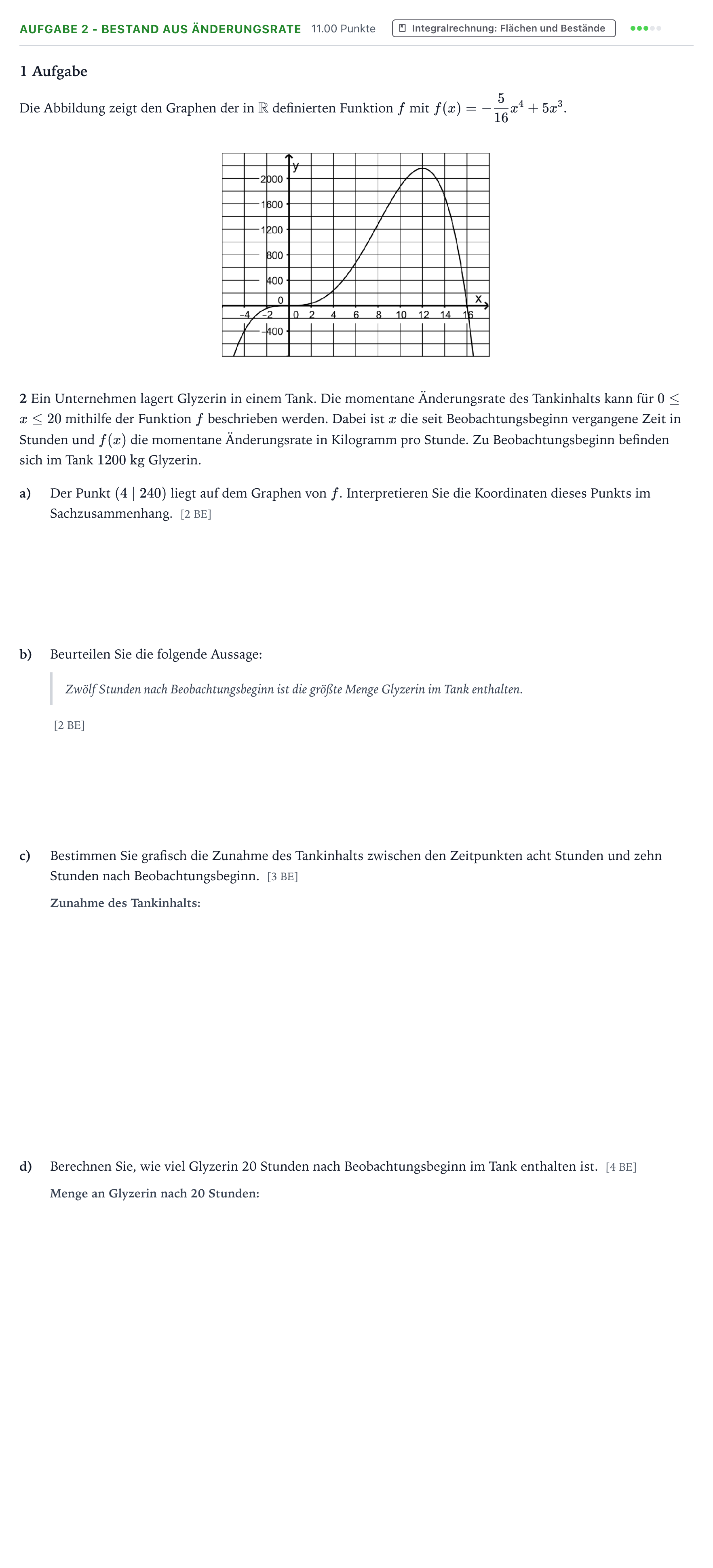 Aufgabenstellung: Aufgabe 2 - Bestand aus Änderungsrate · Abitur NRW Mathematik GK · Teil B · Analysis (WTR) 2021