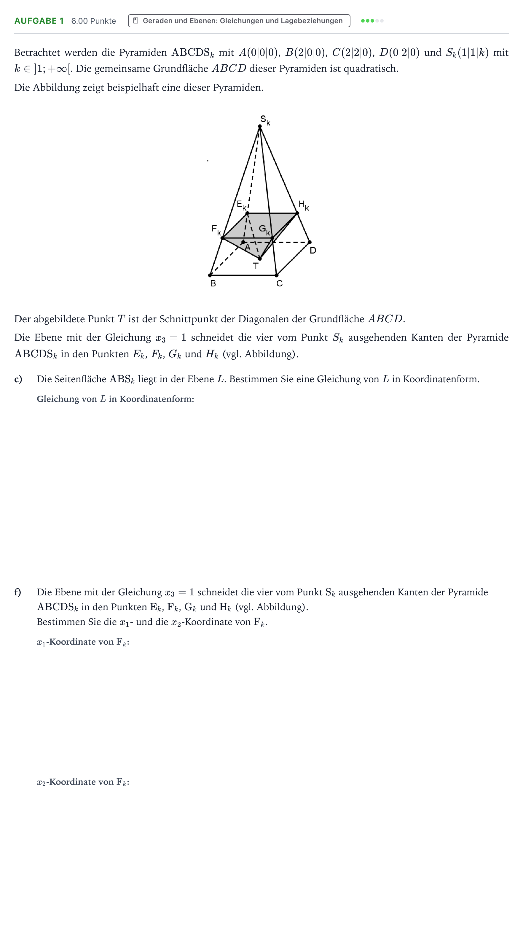 Aufgabenstellung: Aufgabe 1 - Geraden und Ebenen: Gleichungen und Lagebezie… · Abitur NRW Mathematik LK · Teil B · Analytische Geometrie (CAS 2021