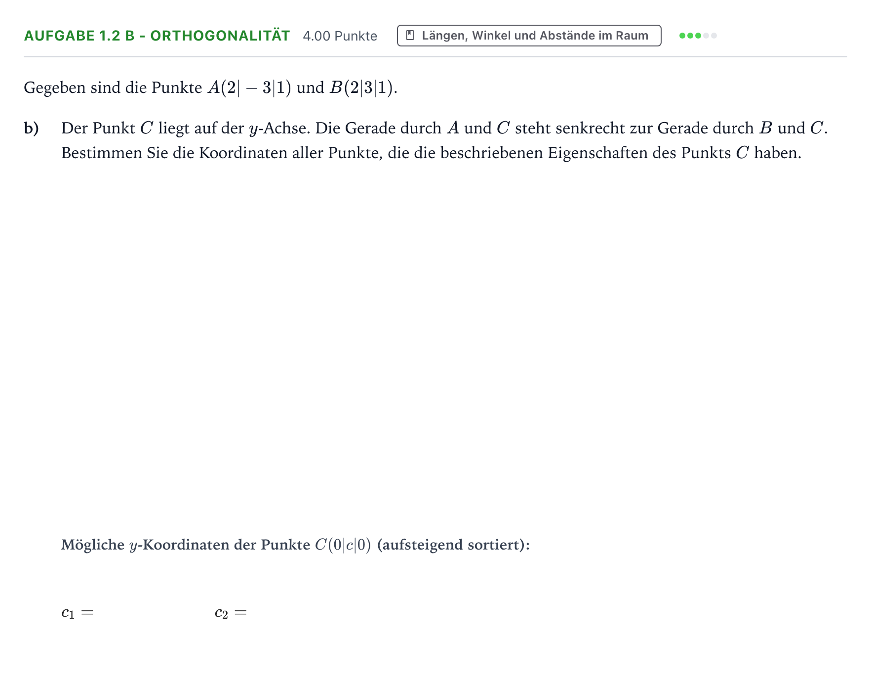 Aufgabenstellung: Aufgabe 1.2 b - Orthogonalität · Abitur NRW Mathematik LK · Teil A · Analytische Geometrie 2021