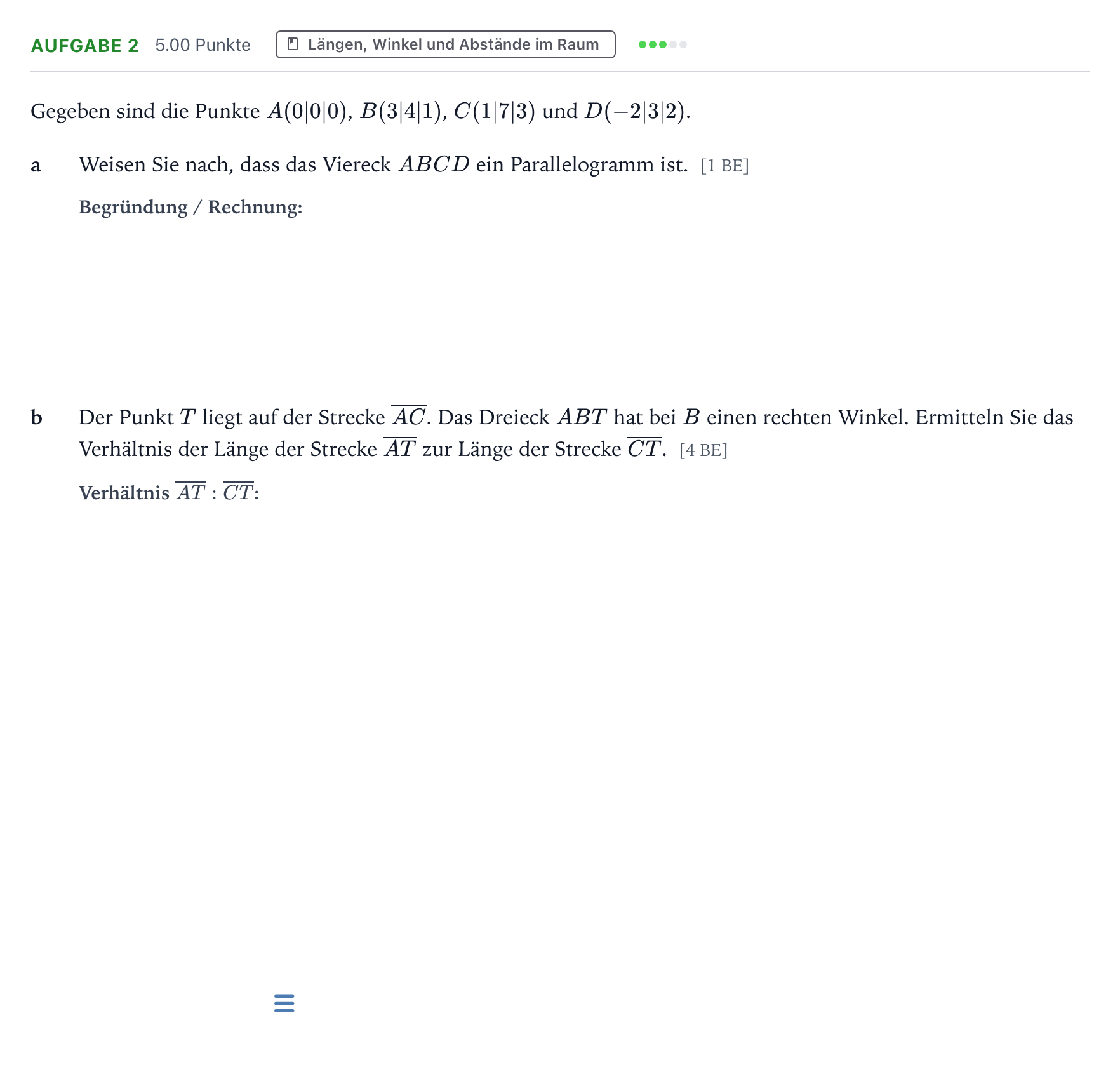 Aufgabenstellung: Aufgabe 2 · Abitur NRW Mathematik LK · Teil A · Analytische Geometrie 2021