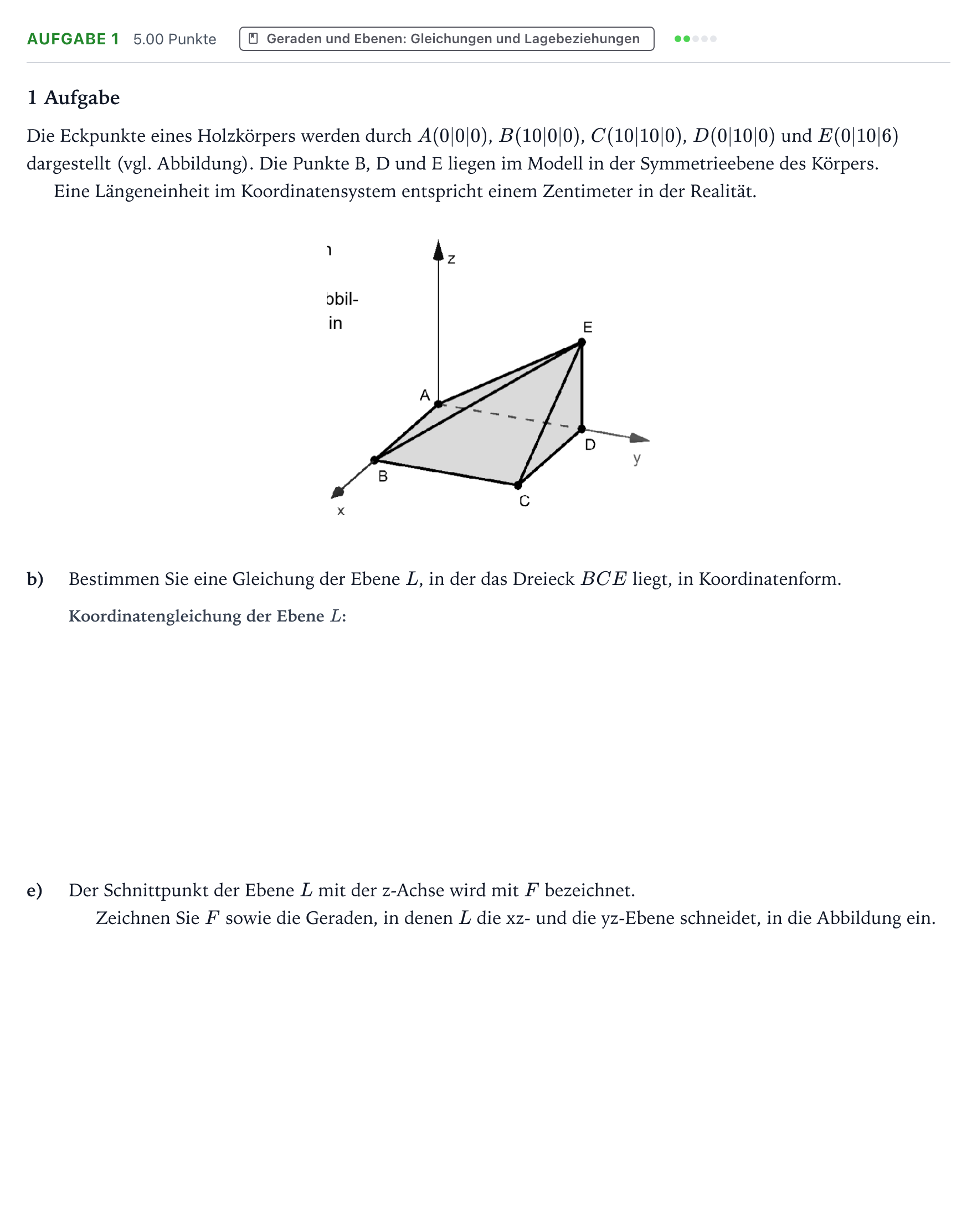 Aufgabenstellung: Aufgabe 1 - Geraden und Ebenen: Gleichungen und Lagebezie… · Abitur NRW Mathematik GK · Teil B · Analytische Geometrie (CAS 2021