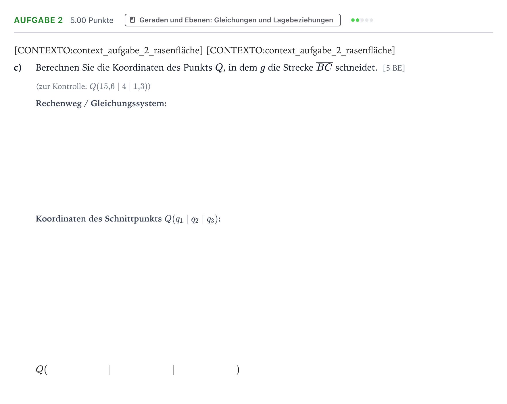 Aufgabenstellung: Aufgabe 2 - Geraden und Ebenen · Abitur NRW Mathematik GK · Teil B · Analytische Geometrie (WTR 2021