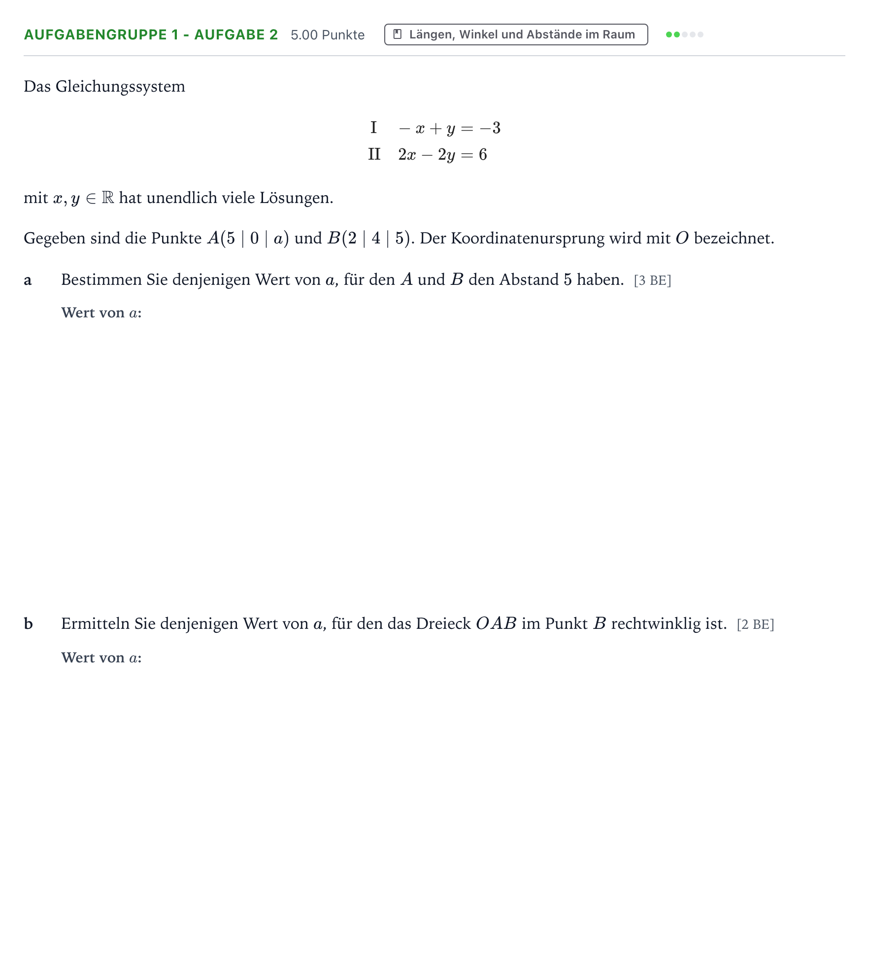 Aufgabenstellung: Aufgabengruppe 1 - Aufgabe 2 · Abitur NRW Mathematik GK · Teil A · Analytische Geometrie 2021