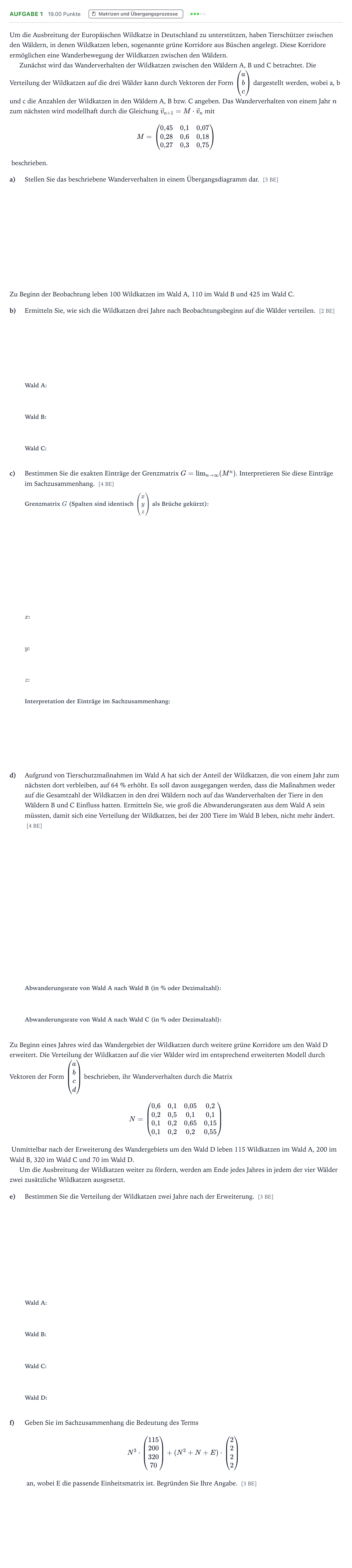 Aufgabenstellung: Aufgabe 1 · Abitur NRW Mathematik LK · Teil B · Lineare Algebra (CAS) 2021
