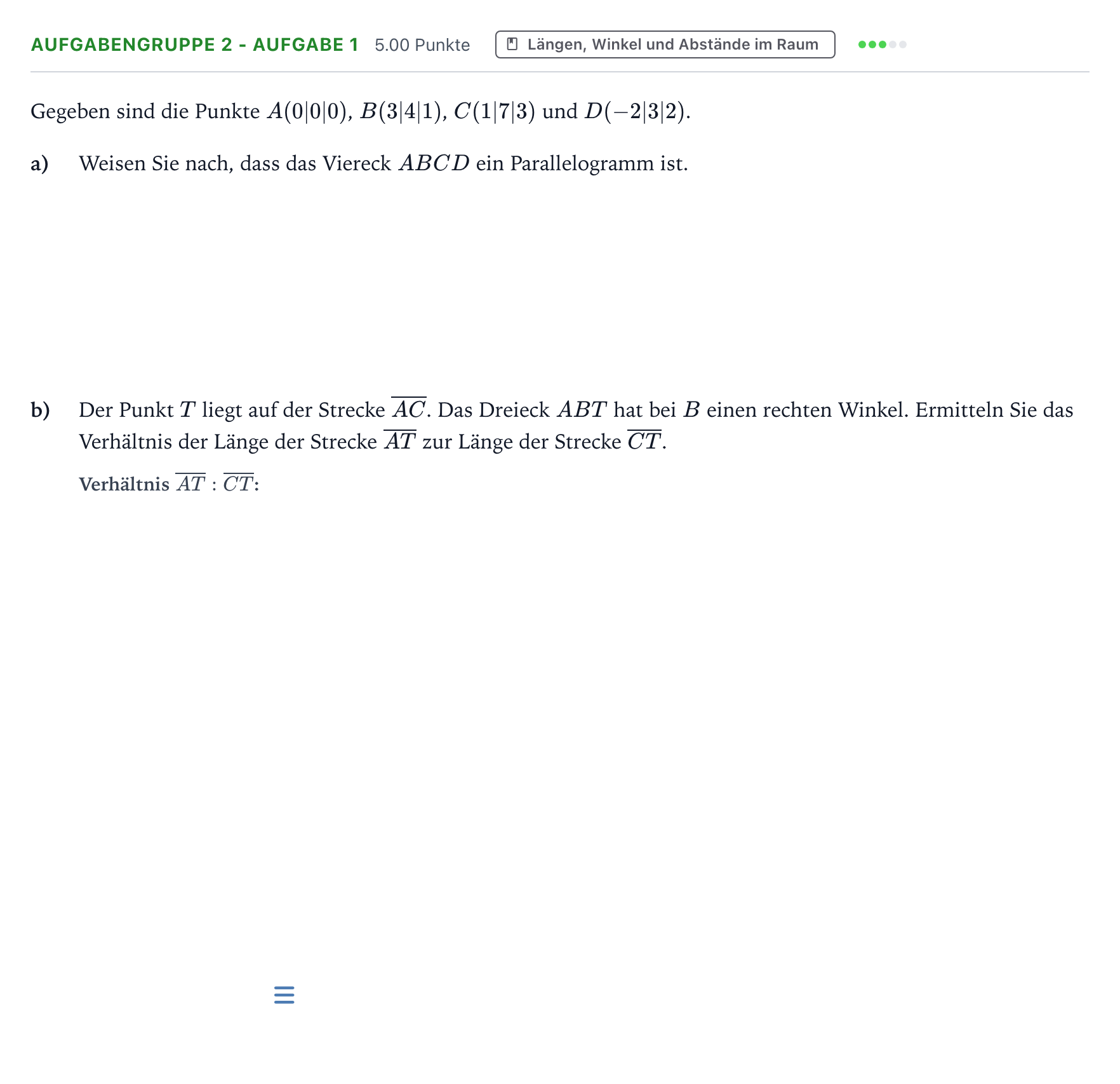 Aufgabenstellung: Aufgabengruppe 2 - Aufgabe 1 · Abitur NRW Mathematik LK · Teil A · Lineare Algebra 2021
