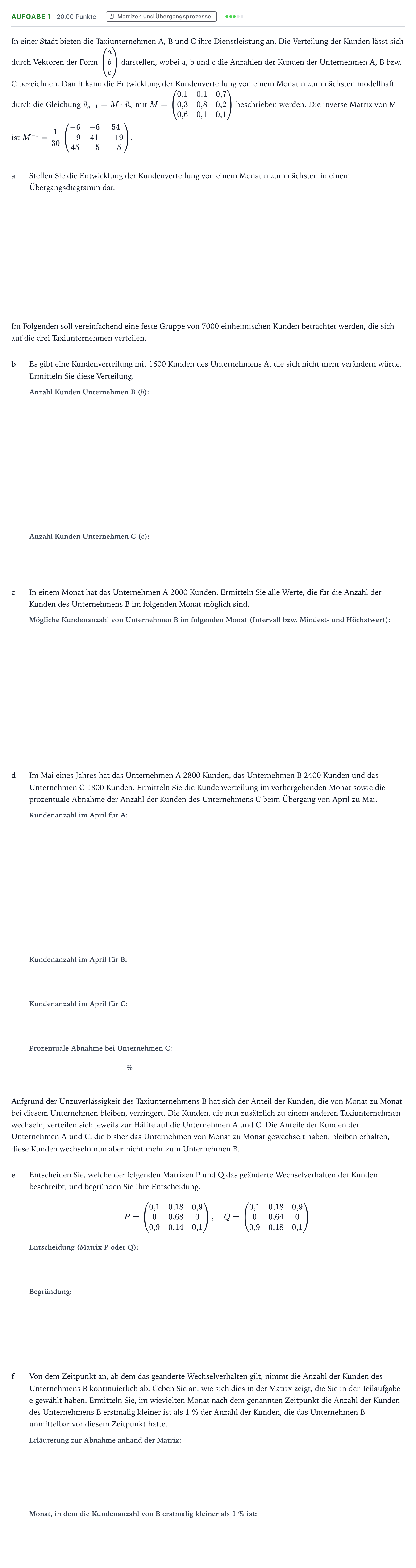Aufgabenstellung: Aufgabe 1 · Abitur NRW Mathematik GK · Teil B · Lineare Algebra (WTR) 2021