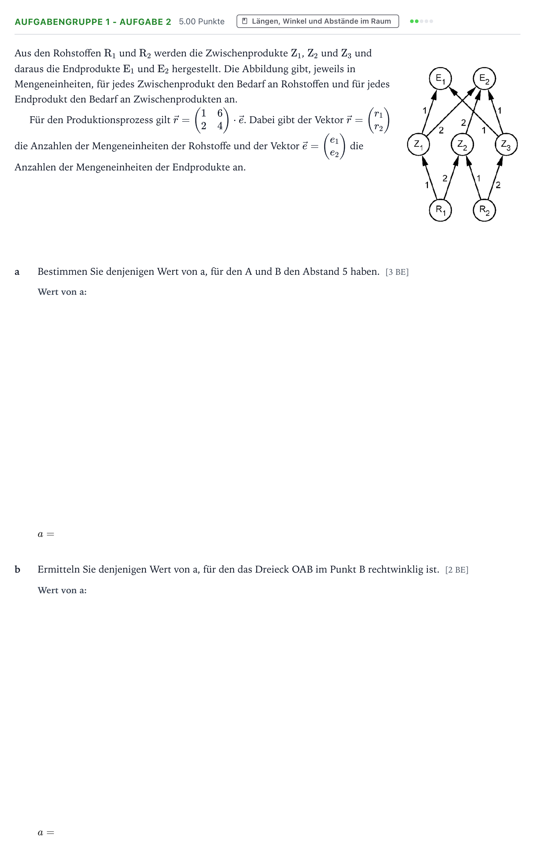 Aufgabenstellung: Aufgabengruppe 1 - Aufgabe 2 · Abitur NRW Mathematik GK · Teil A · Lineare Algebra 2021