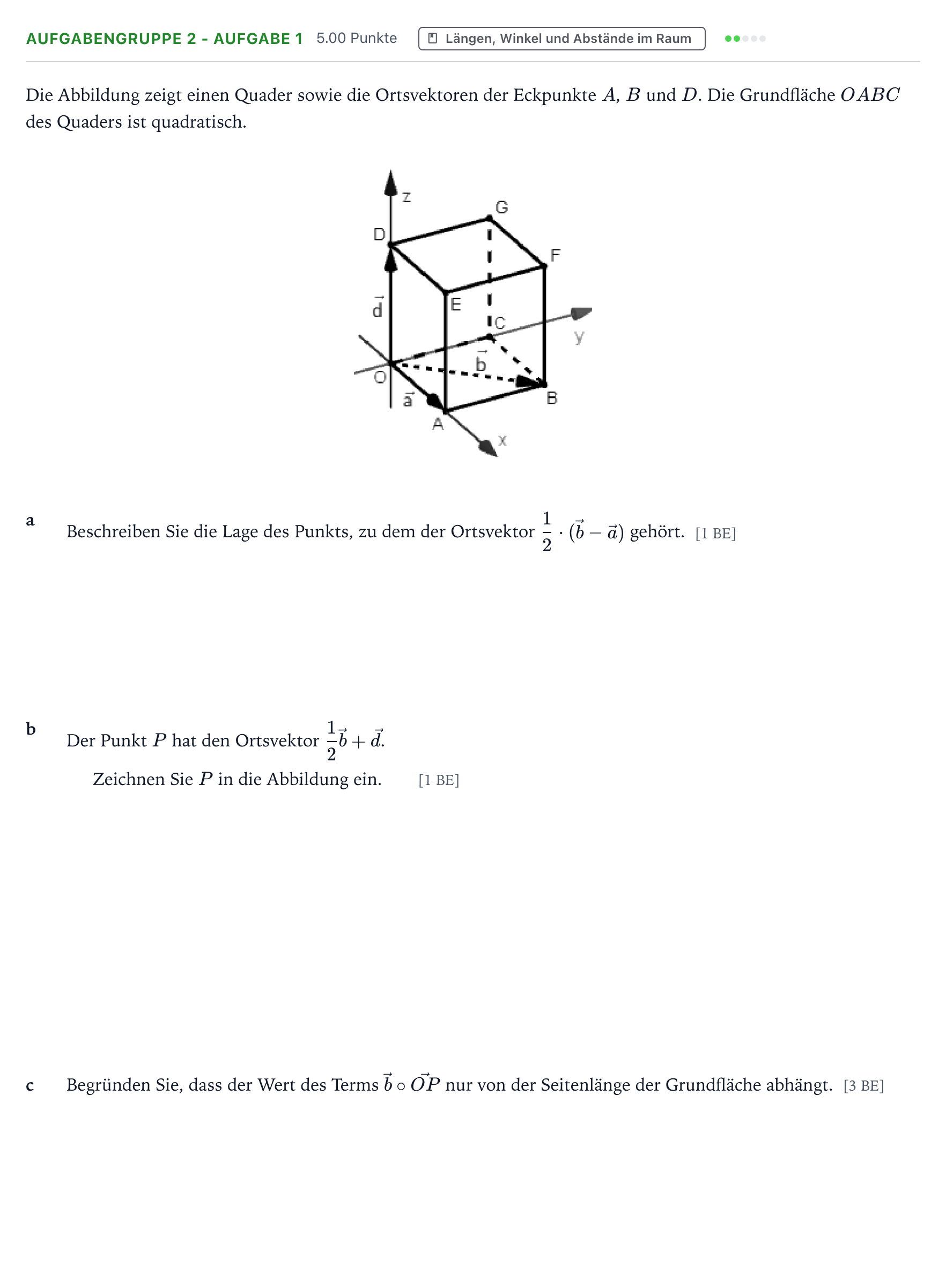 Aufgabenstellung: Aufgabengruppe 2 - Aufgabe 1 · Abitur NRW Mathematik GK · Teil A · Lineare Algebra 2021