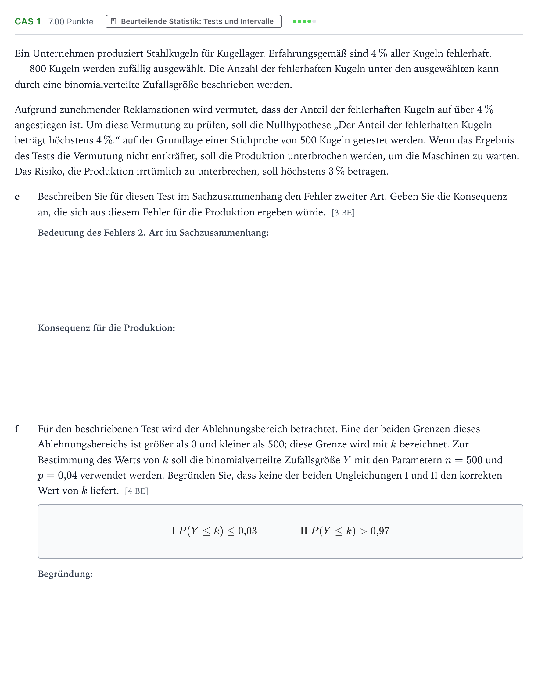 Aufgabenstellung: Aufgabe CAS 1 - Beurteilende Statistik · Abitur NRW Mathematik LK · Teil B · Stochastik (CAS) 2021