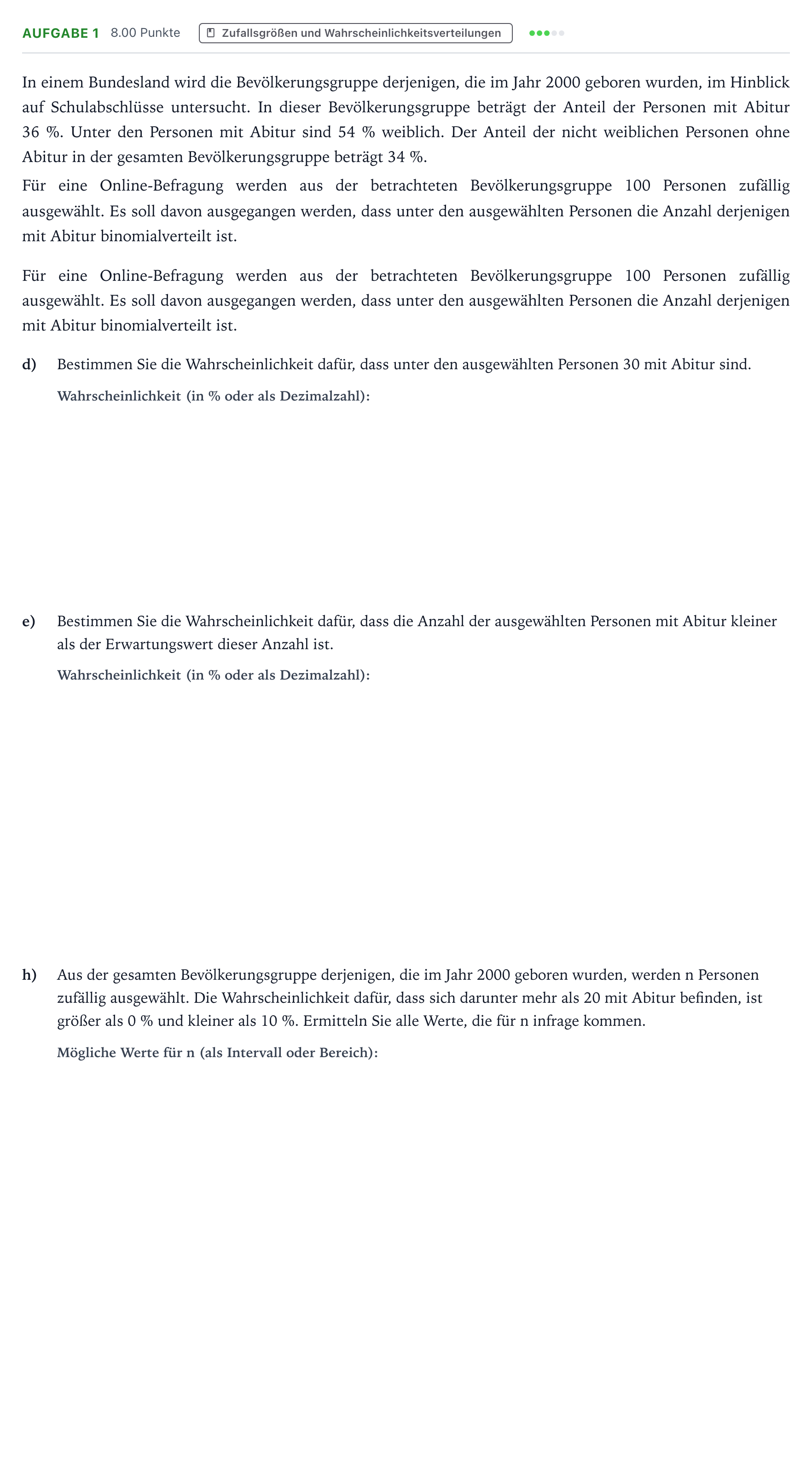 Aufgabenstellung: Aufgabe 1 - Zufallsgrößen und Wahrscheinlichkeits… · Abitur NRW Mathematik GK · Teil B · Stochastik (CAS) 2021