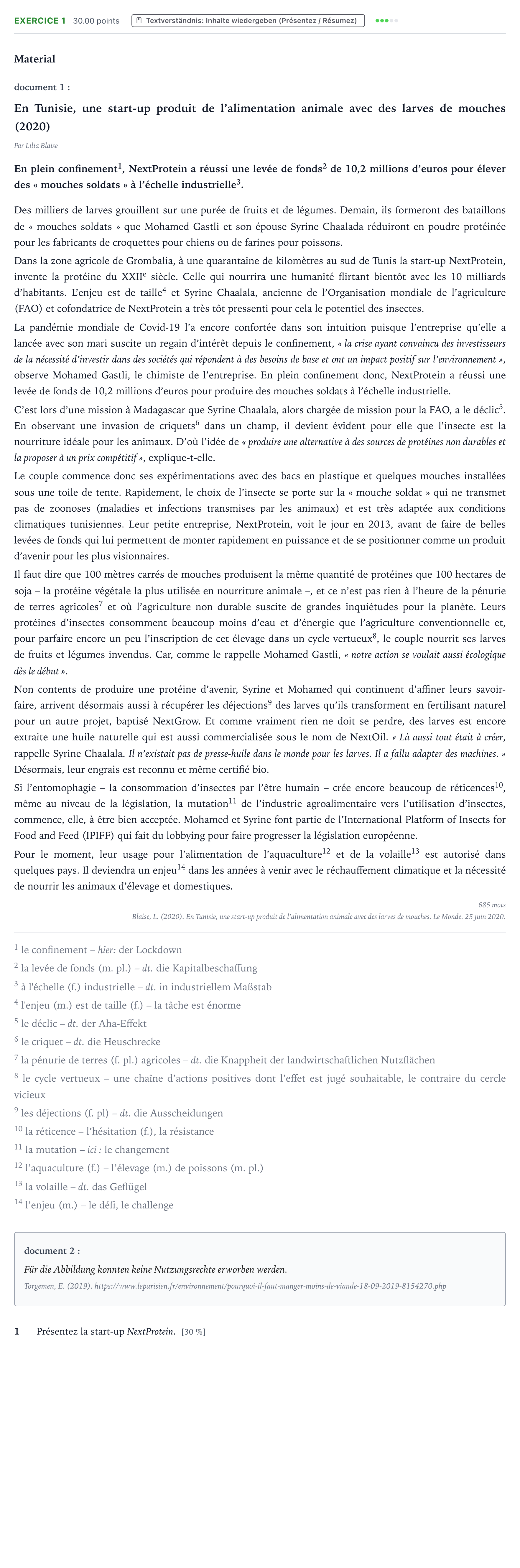 Aufgabenstellung: Aufgabe 1 · Abitur NRW Französisch LK · Blaise, L.: En Tunisie, une start-u 2025
