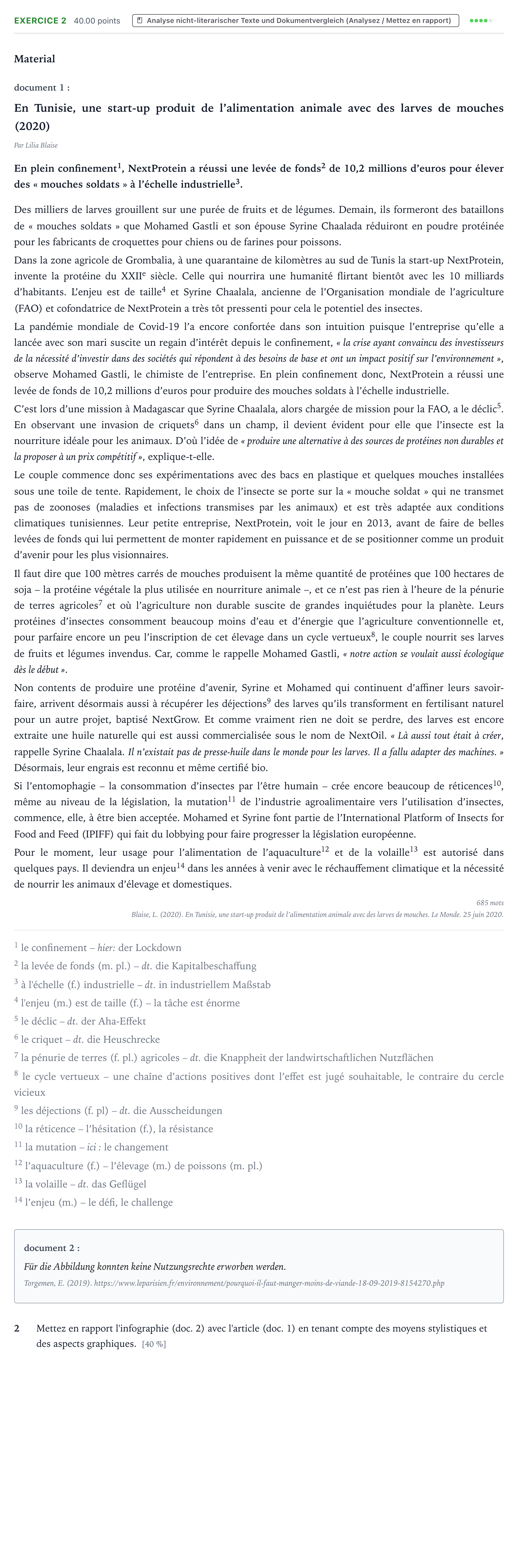 Aufgabenstellung: Aufgabe 2 · Abitur NRW Französisch LK · Blaise, L.: En Tunisie, une start-u 2025