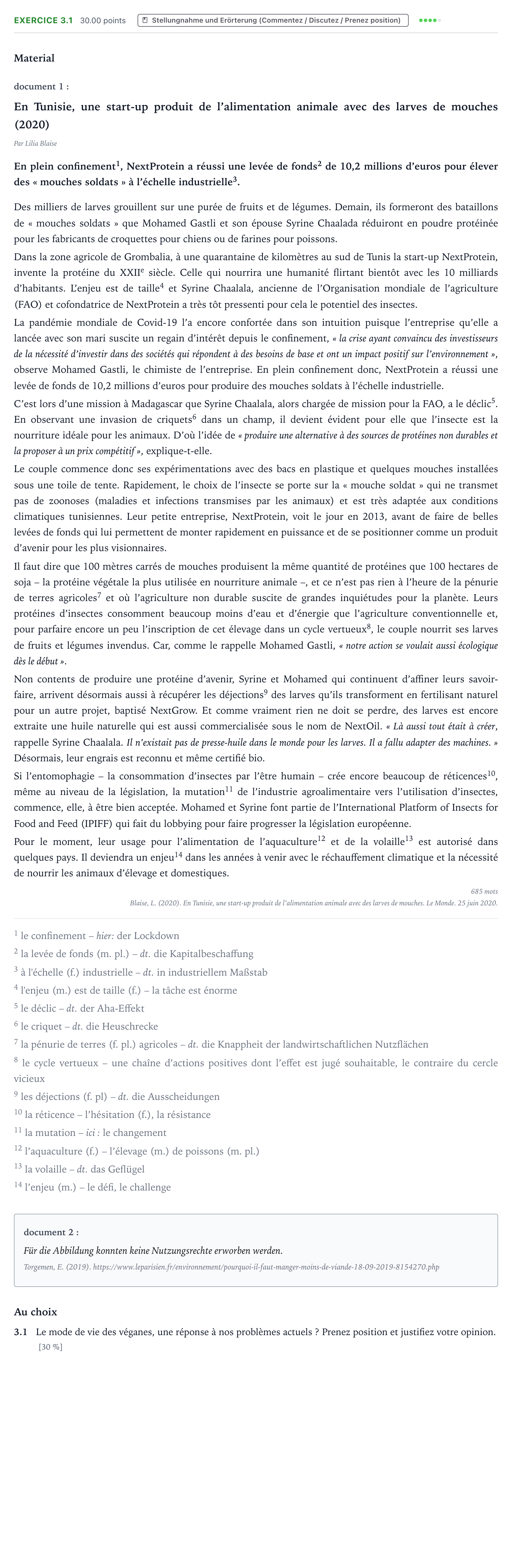 Aufgabenstellung: Aufgabe 3.1 · Abitur NRW Französisch LK · Blaise, L.: En Tunisie, une start-u 2025