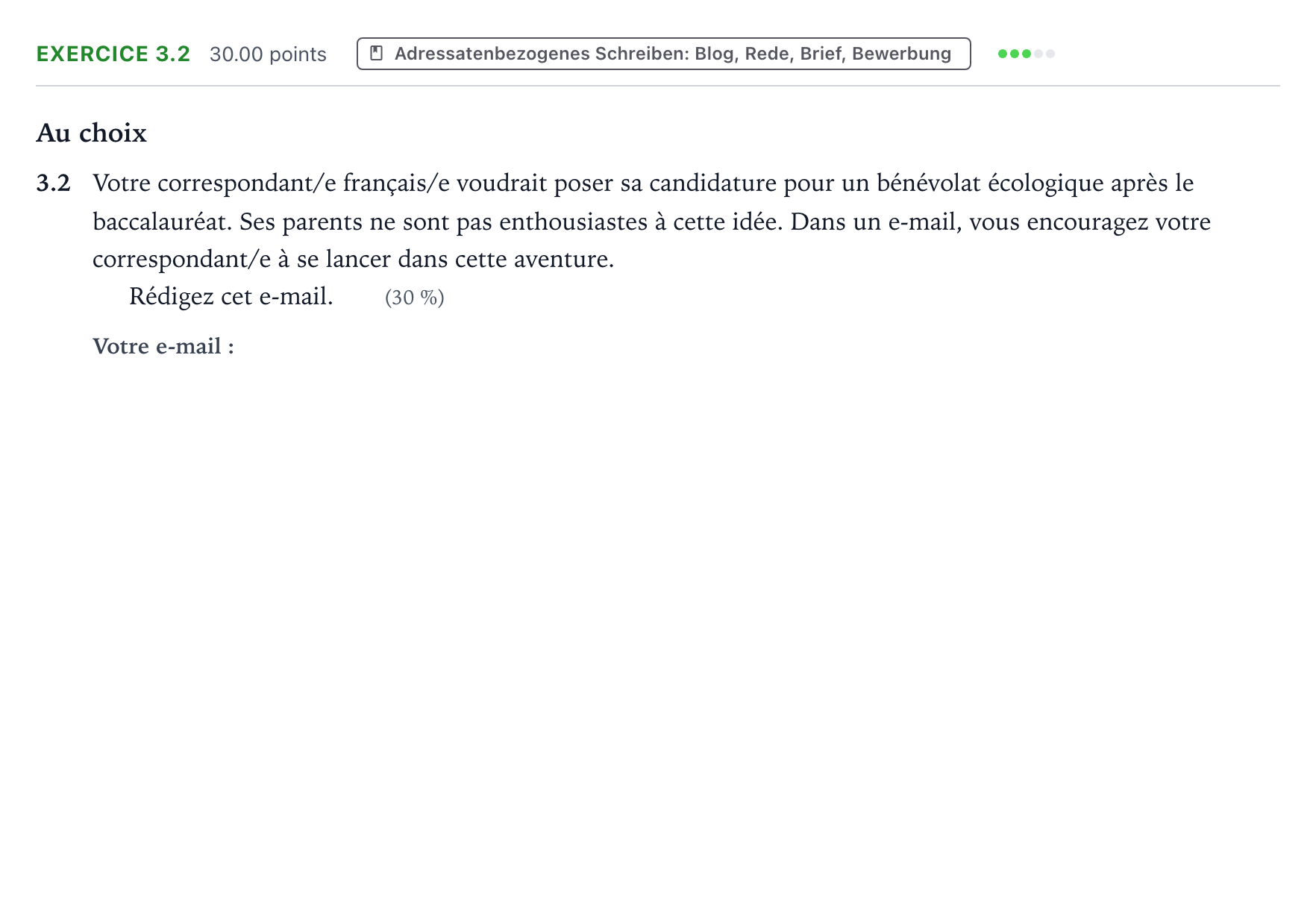 Aufgabenstellung: Aufgabe 3.2 · Abitur NRW Französisch GK · Belaunde, H.: Génération Climat : l 2026