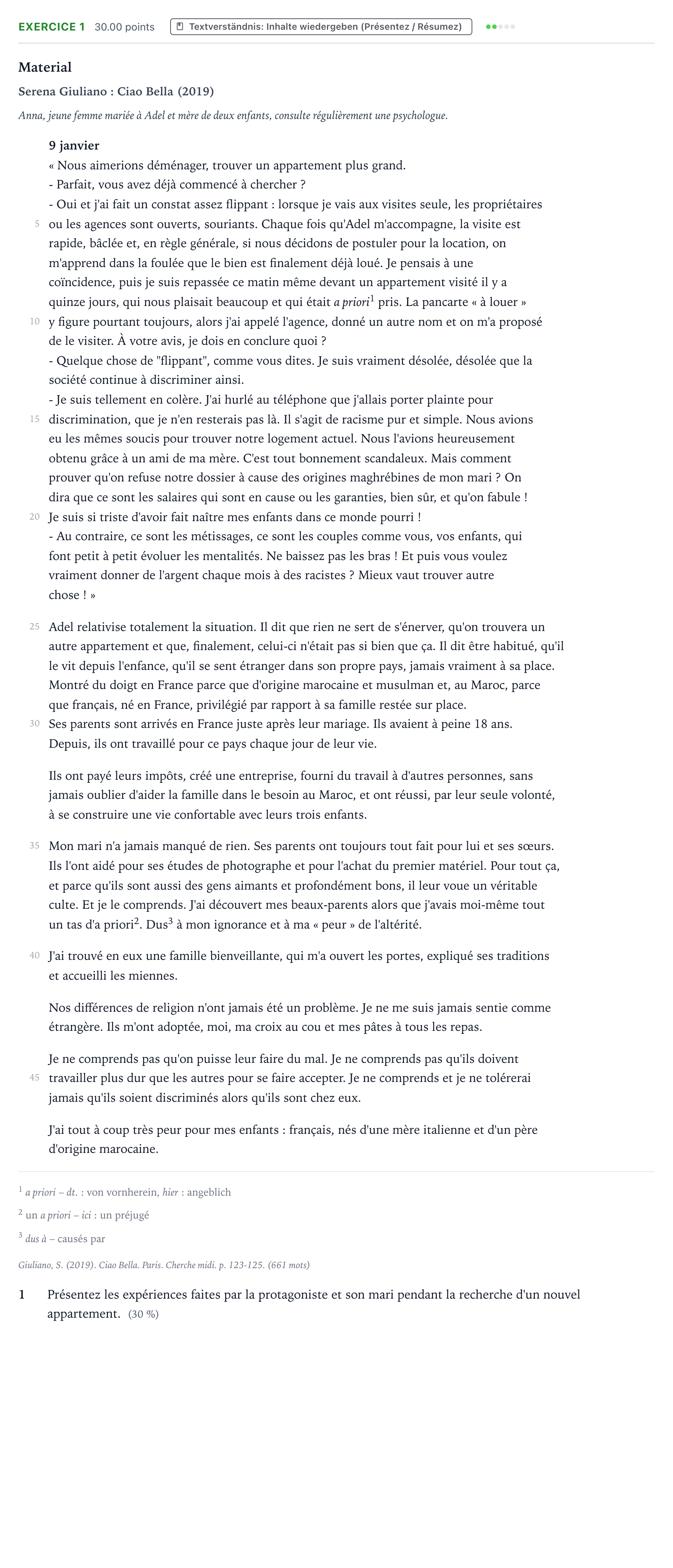 Aufgabenstellung: Aufgabe 1 · Abitur NRW Französisch GK · Giuliano: Ciao Bella 2023