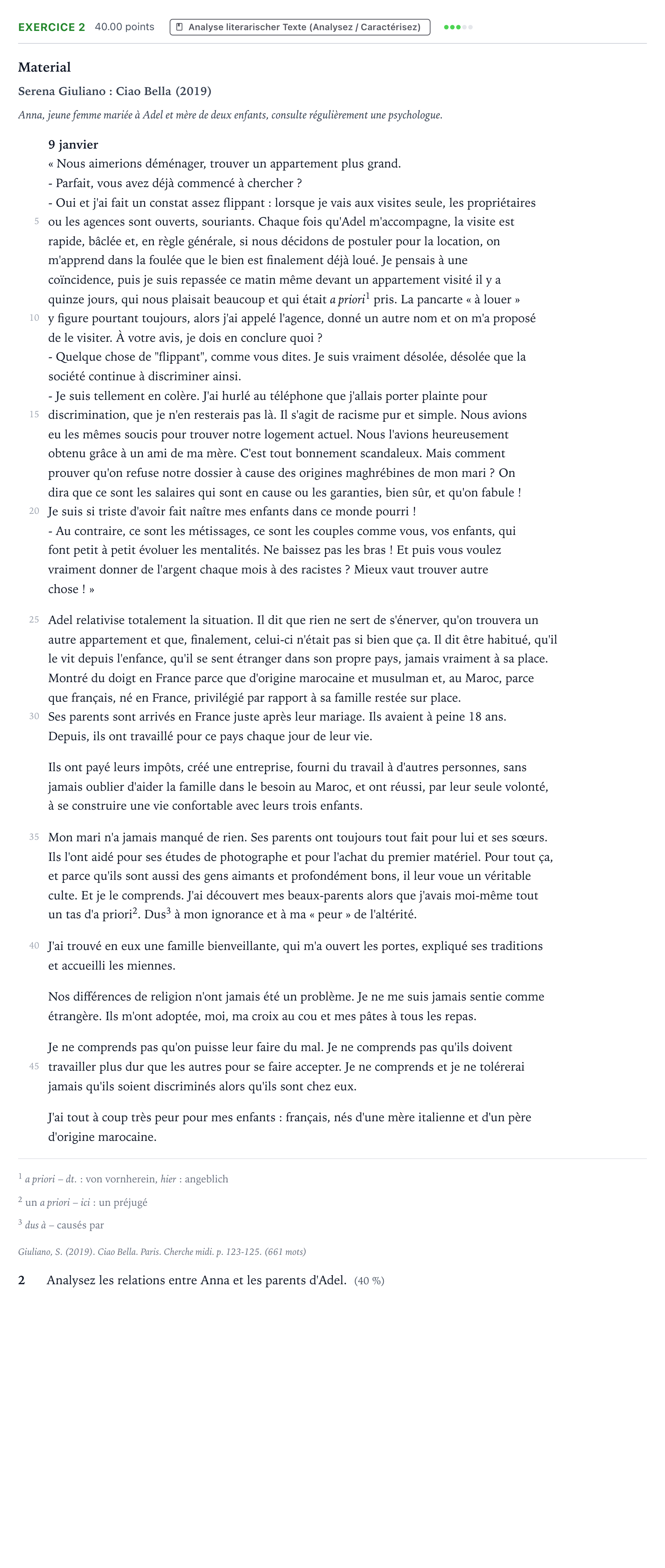 Aufgabenstellung: Aufgabe 2 · Abitur NRW Französisch GK · Giuliano: Ciao Bella 2023