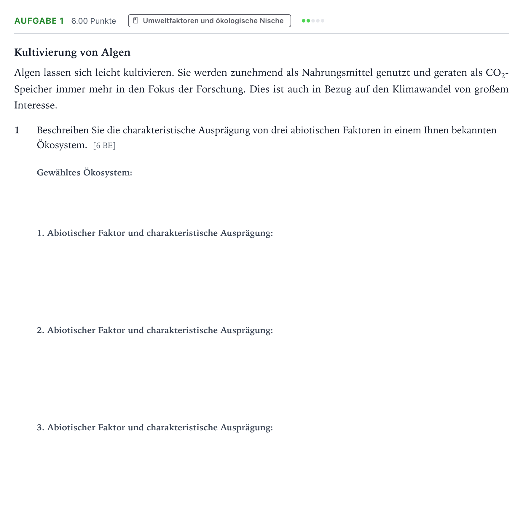 Aufgabenstellung: Aufgabe 1 · Abitur NRW Biologie GK · Algenkultur 2025