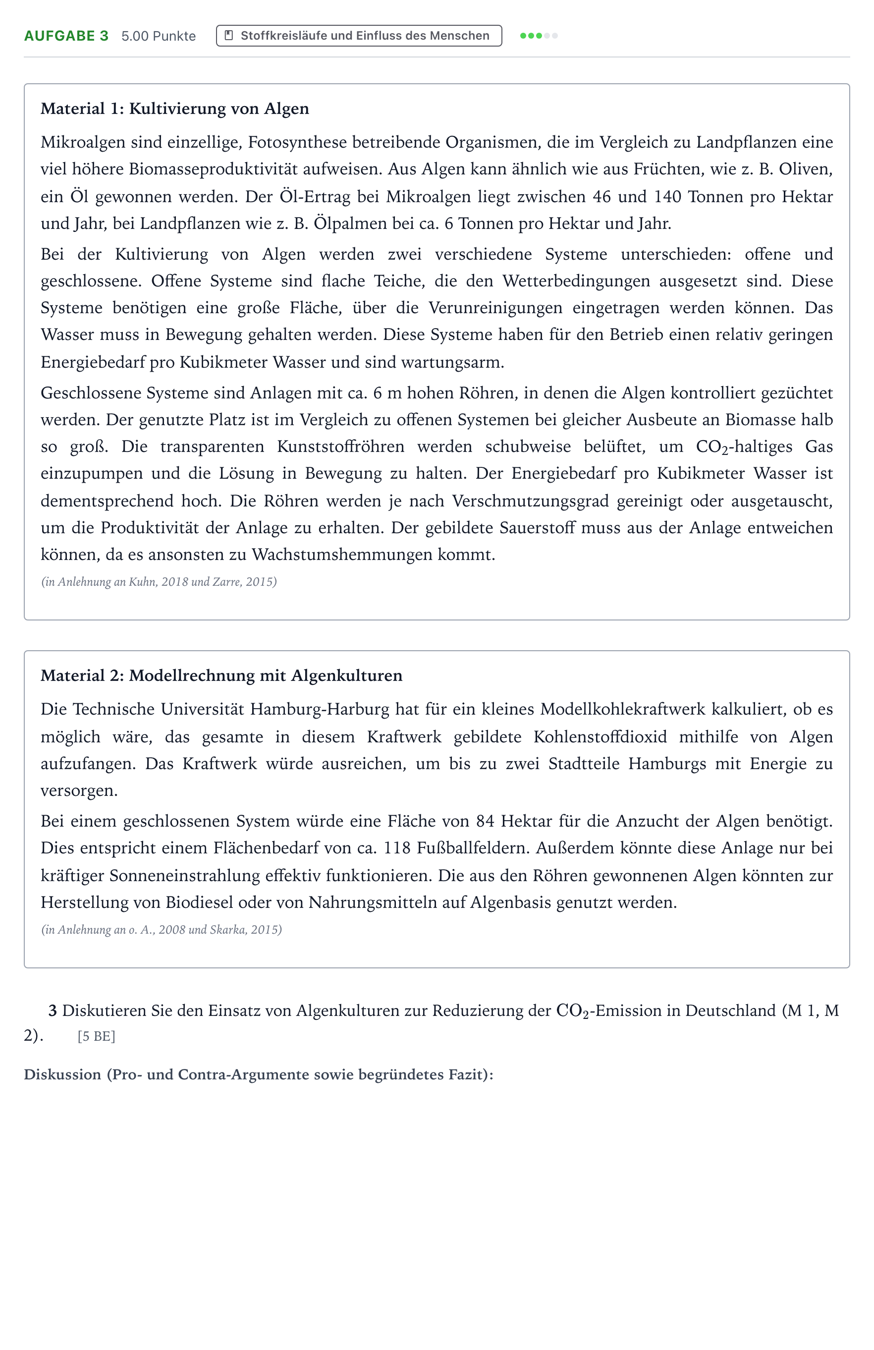 Aufgabenstellung: Aufgabe 3 · Abitur NRW Biologie GK · Algenkultur 2025