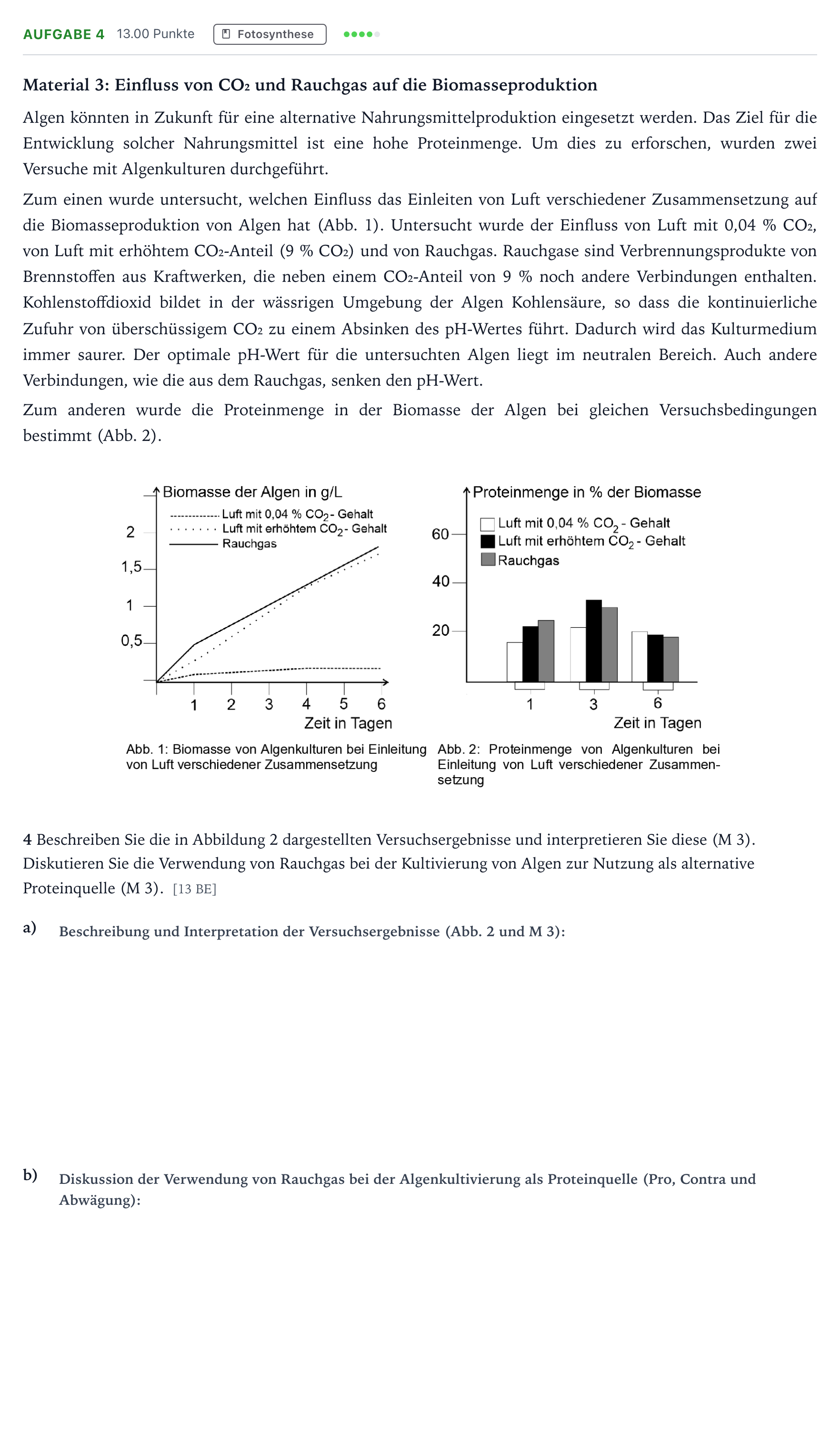 Aufgabenstellung: Aufgabe 4 · Abitur NRW Biologie GK · Algenkultur 2025