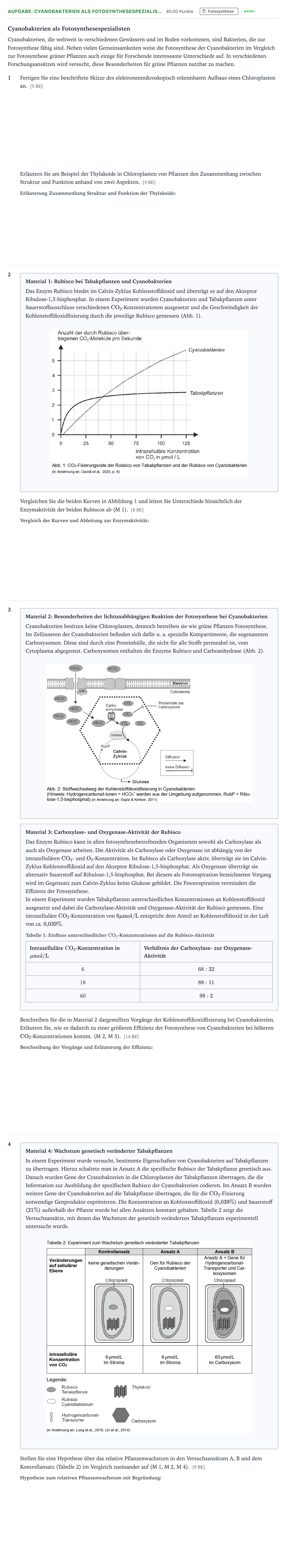 Aufgabenstellung: Aufgabe: Cyanobakterien als Fotosynthesespezialis… · Abitur NRW Biologie LK · Cyanobakterien 2025
