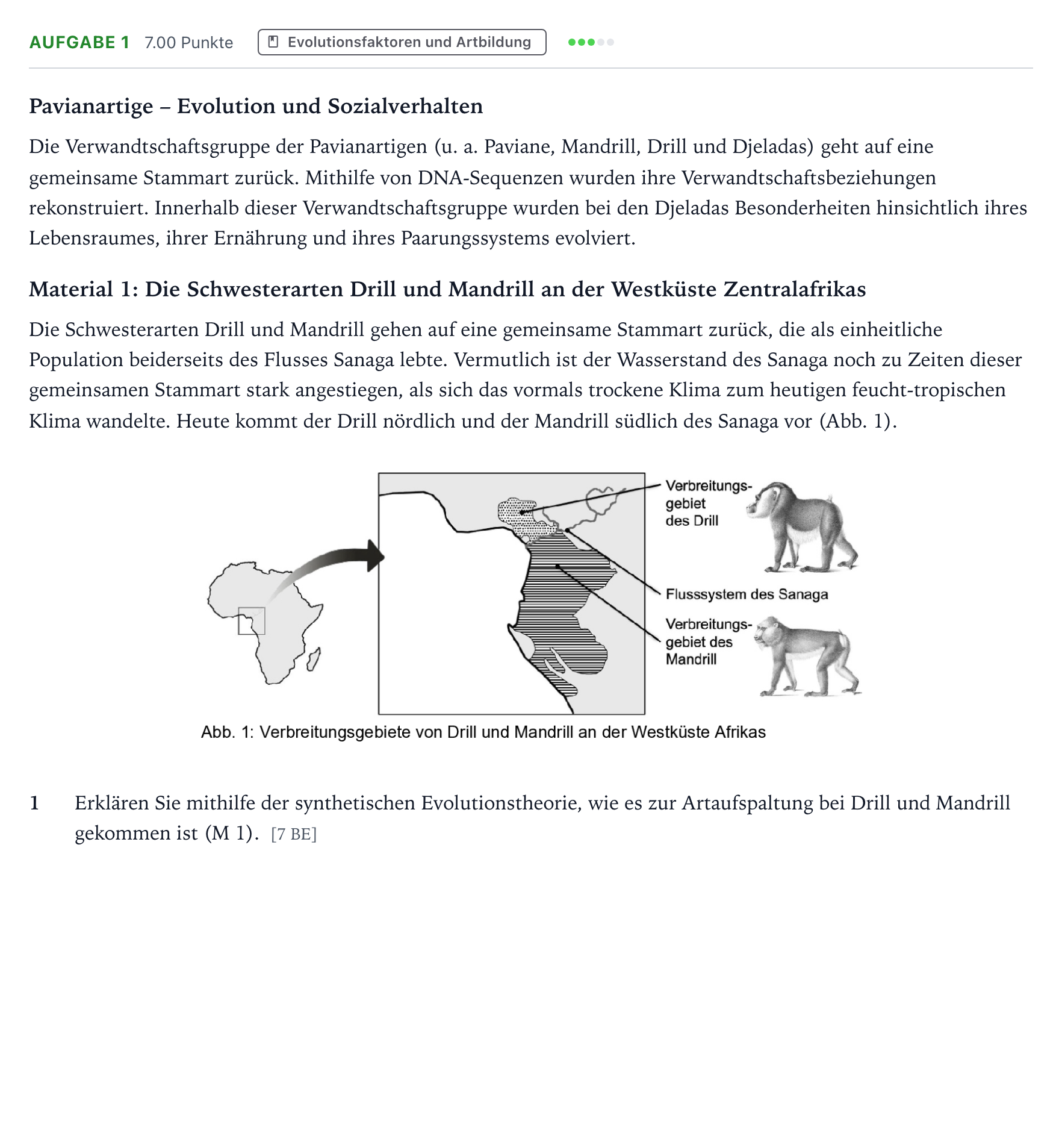 Aufgabenstellung: Aufgabe 1 - Evolutionsfaktoren und Artbildung · Abitur NRW Biologie LK · Dscheladas 2026