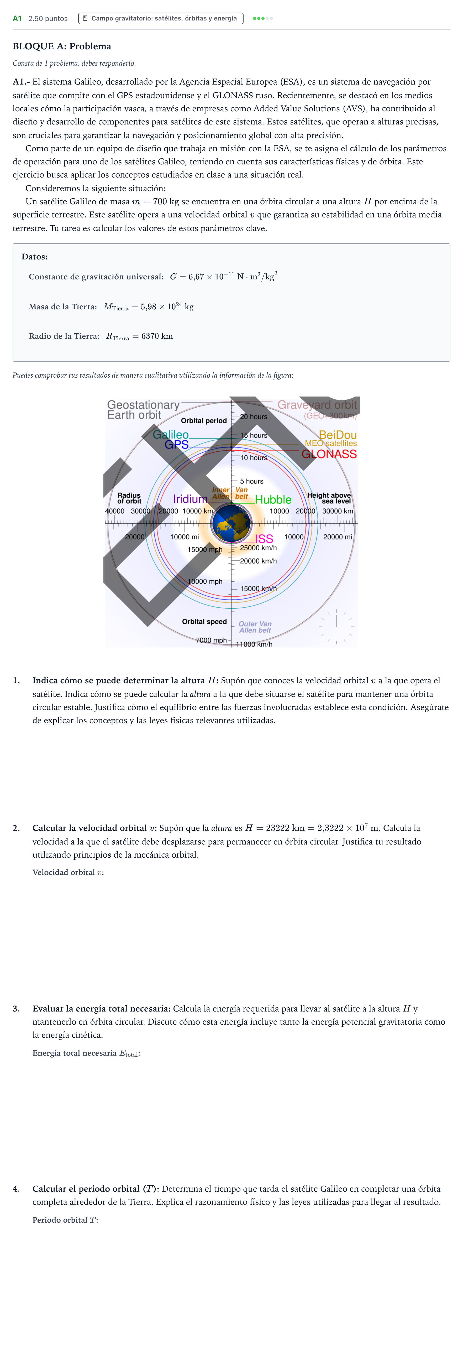 Enunciado: Ejercicio A1 · Física PAU País Vasco Ordinaria 2025