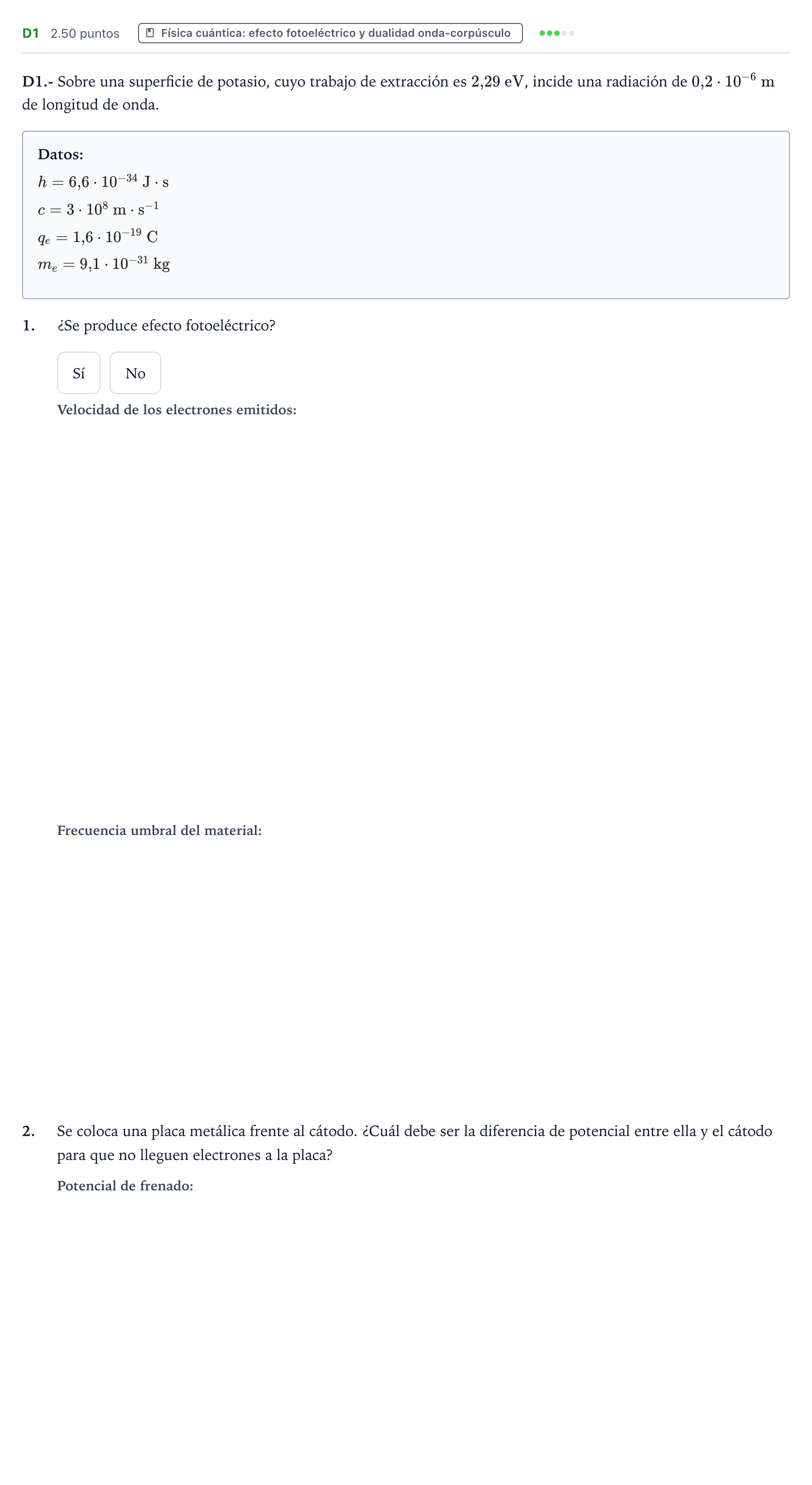Enunciado: Ejercicio D1 · Física PAU País Vasco Ordinaria 2025