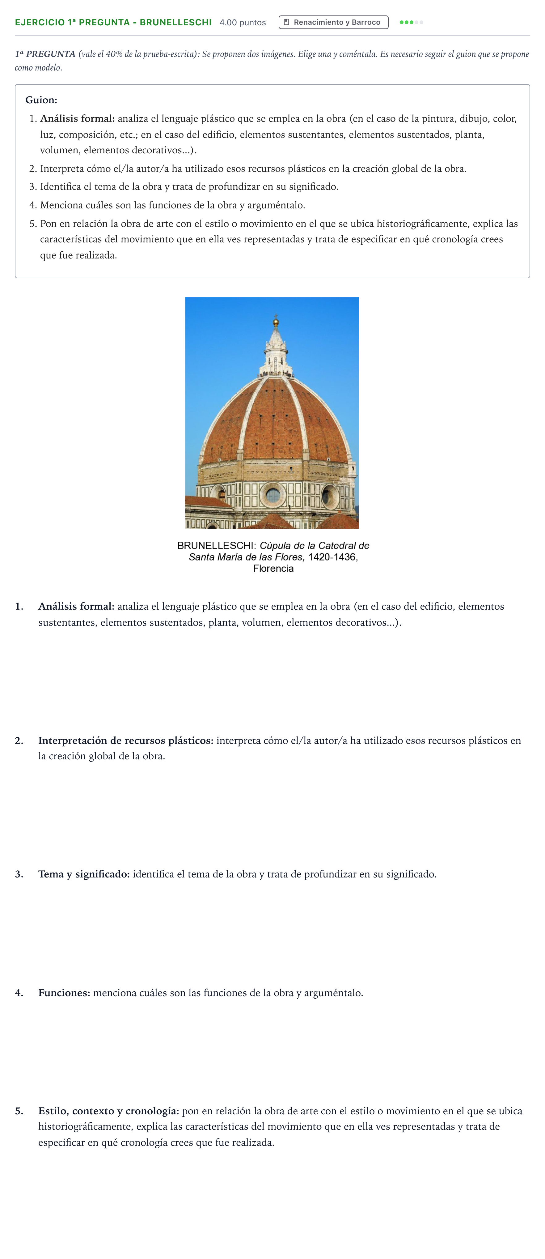 Enunciado: Ejercicio 1ª Pregunta - Brunelleschi · Fundamentos Artísticos PAU País Vasco Extraordinaria 2025