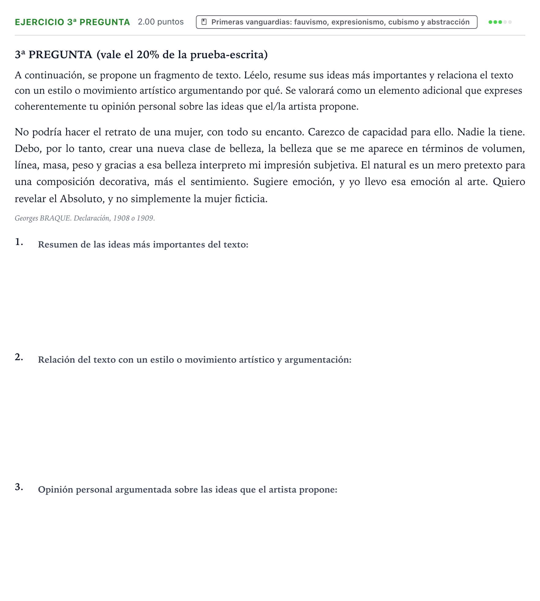 Enunciado: Ejercicio 3ª Pregunta · Fundamentos Artísticos PAU País Vasco Extraordinaria 2025