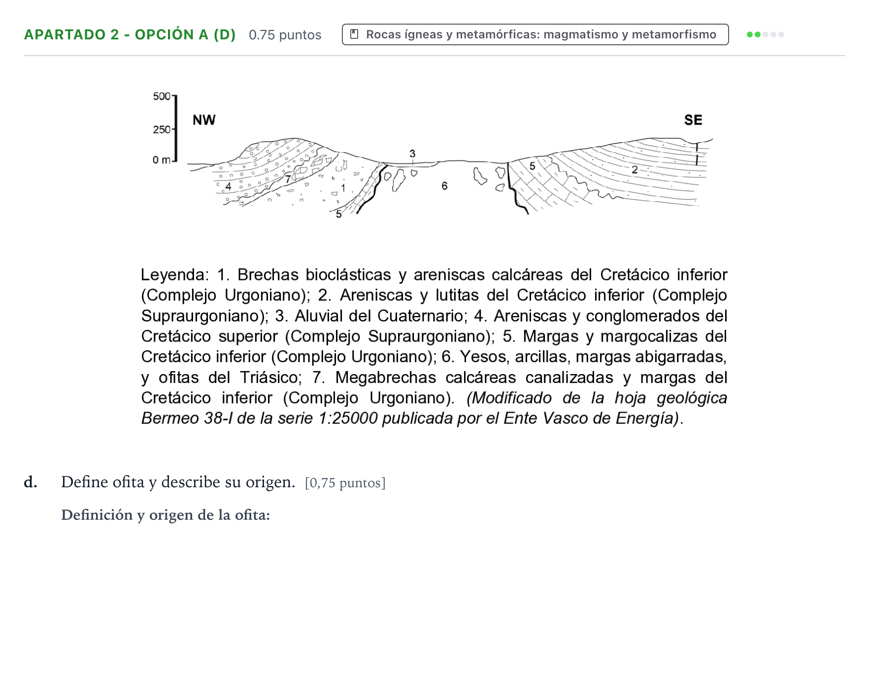Enunciado: Apartado 2 - Opción A (d) · Geología y Ciencias Ambientales PAU País Vasco Extraordinaria 2025
