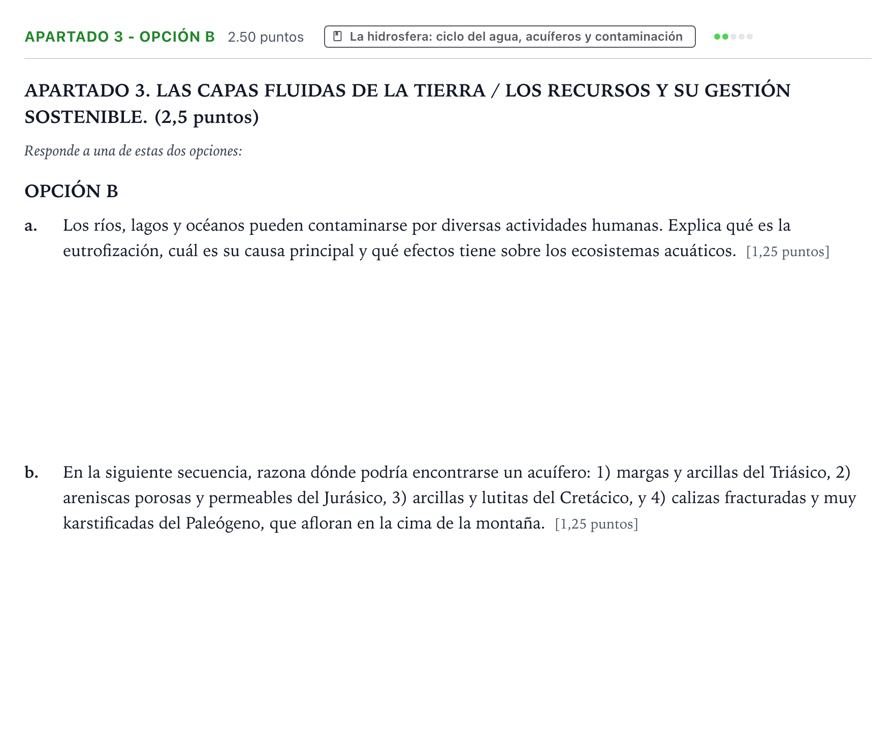 Enunciado: Apartado 3 - Opción B · Geología y Ciencias Ambientales PAU País Vasco Extraordinaria 2025