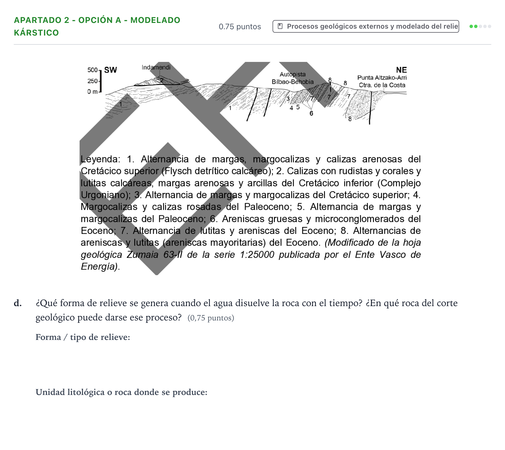Enunciado: Apartado 2 - Opción A - Modelado kárstico · Geología y Ciencias Ambientales PAU País Vasco Ordinaria 2025