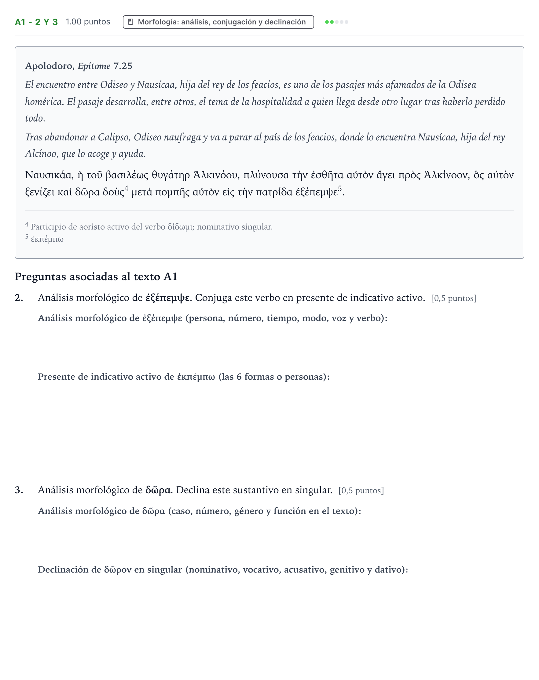 Enunciado: Ejercicio A1 - 2 y 3 · Griego II PAU País Vasco Ordinaria 2025