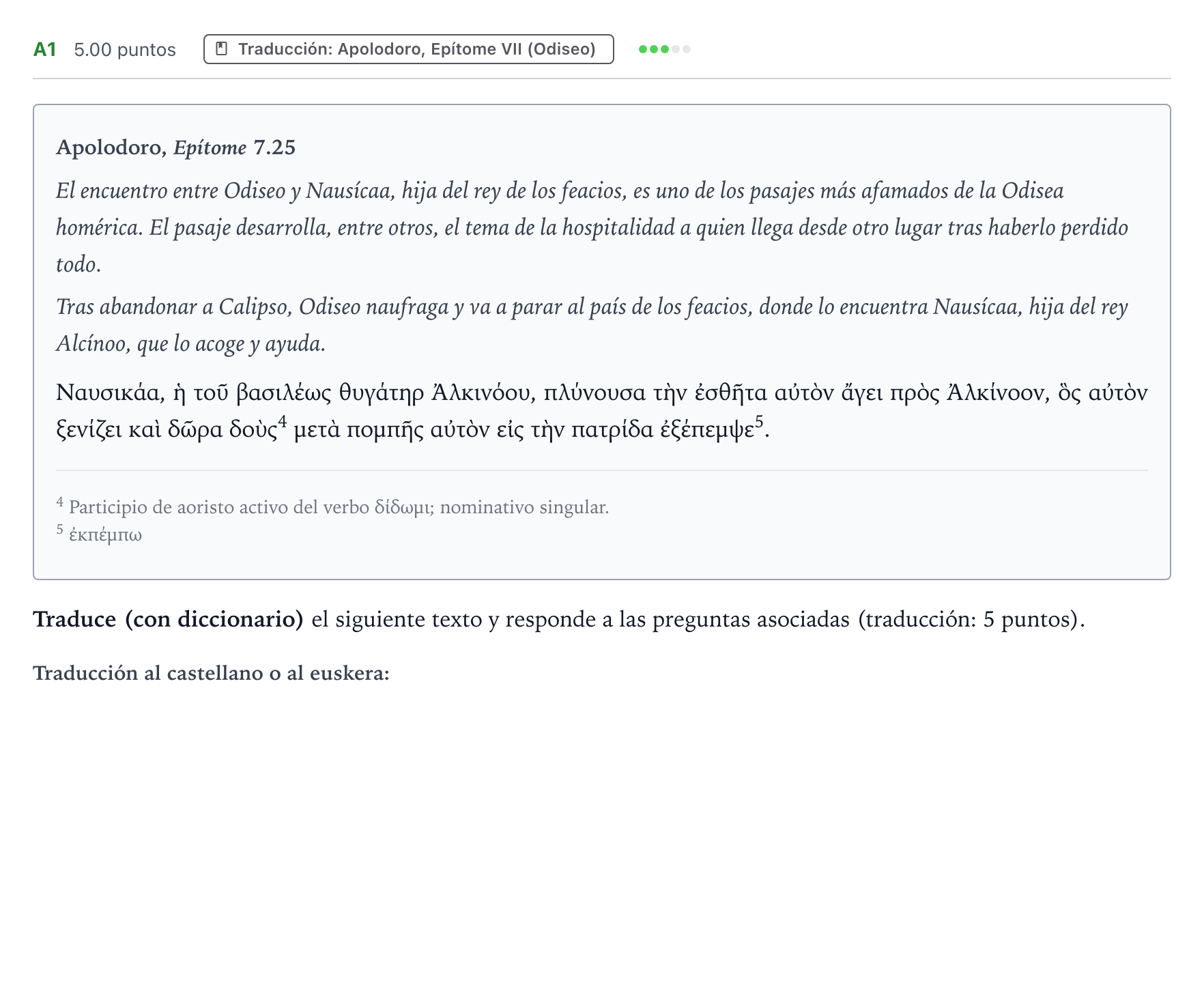 Enunciado: Ejercicio A1 - Traducción · Griego II PAU País Vasco Ordinaria 2025