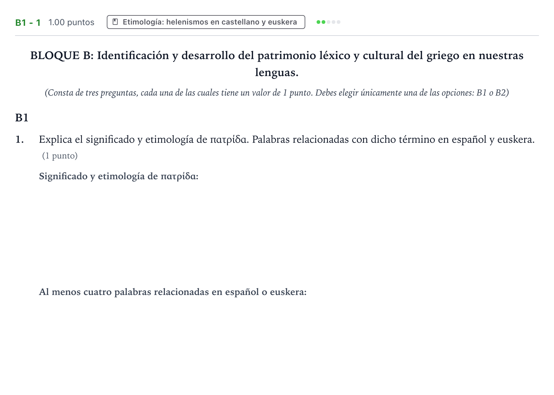Enunciado: Ejercicio B1 - 1 · Griego II PAU País Vasco Ordinaria 2025