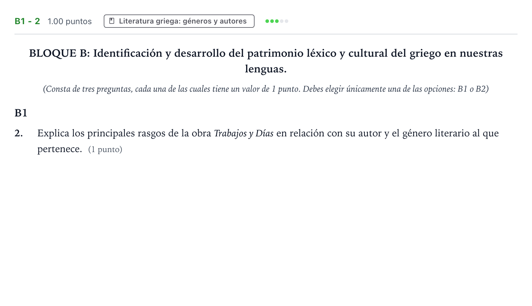 Enunciado: Ejercicio B1 - 2 · Griego II PAU País Vasco Ordinaria 2025