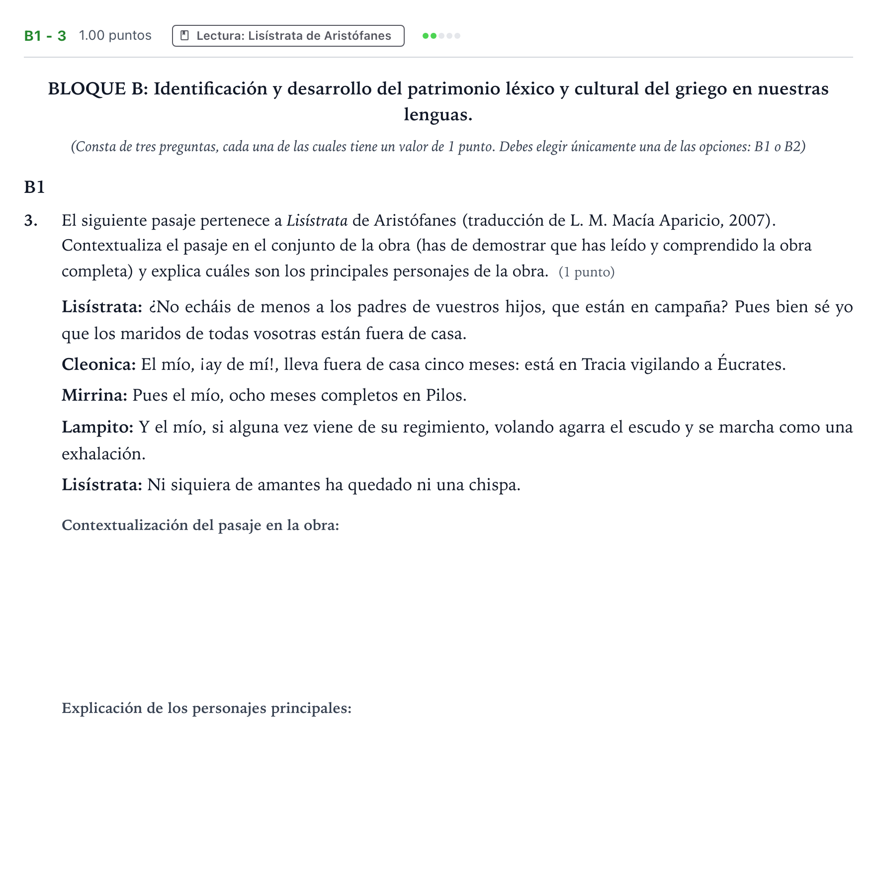 Enunciado: Ejercicio B1 - 3 · Griego II PAU País Vasco Ordinaria 2025