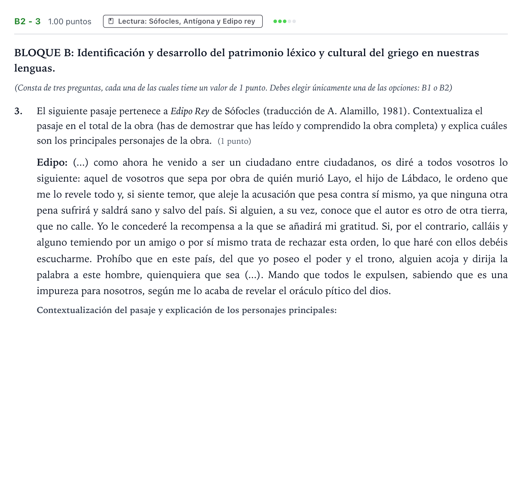 Enunciado: Ejercicio B2 - 3 · Griego II PAU País Vasco Ordinaria 2025