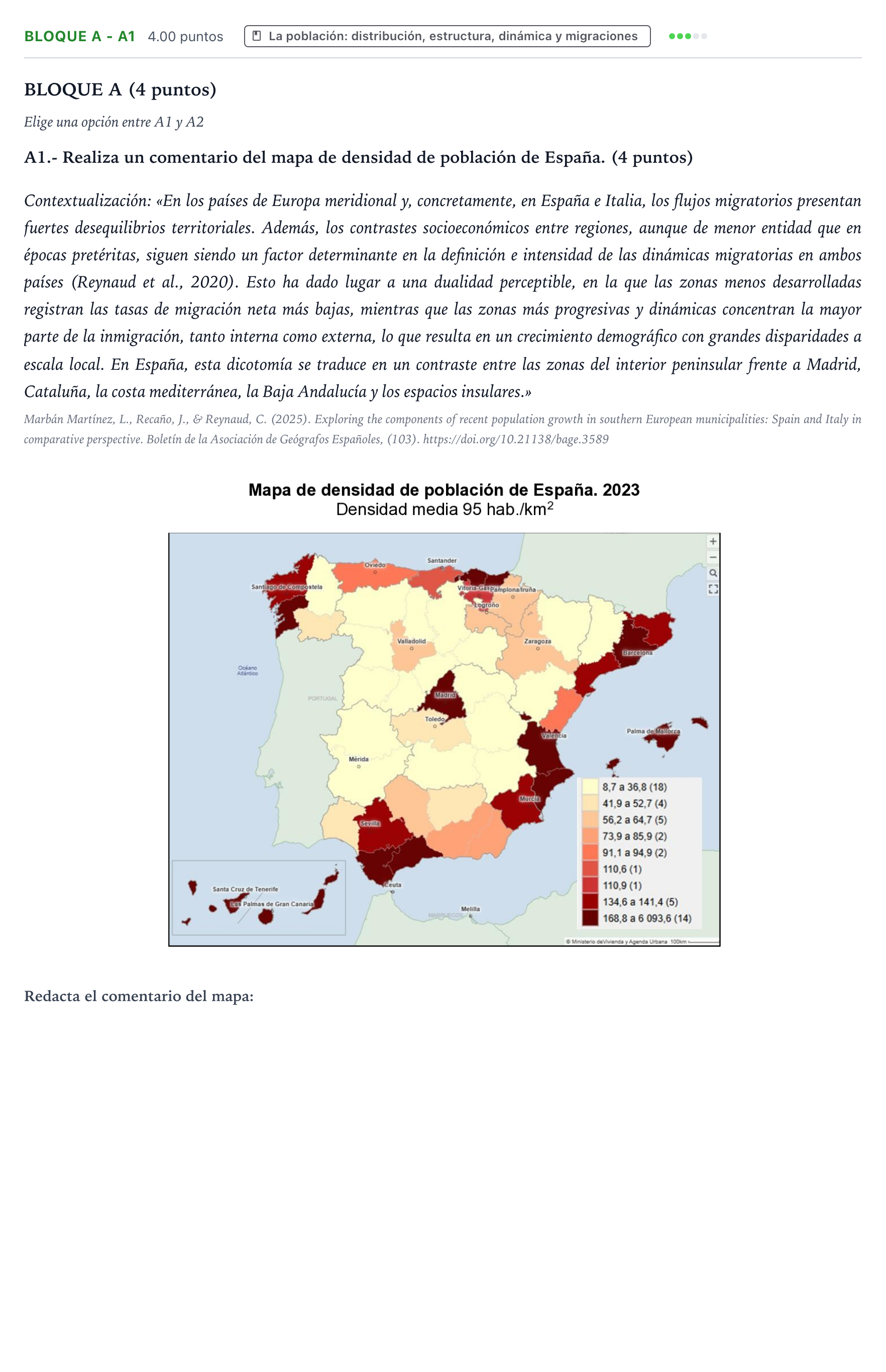 Enunciado: Bloque A - A1 · Geografía PAU País Vasco Extraordinaria 2025