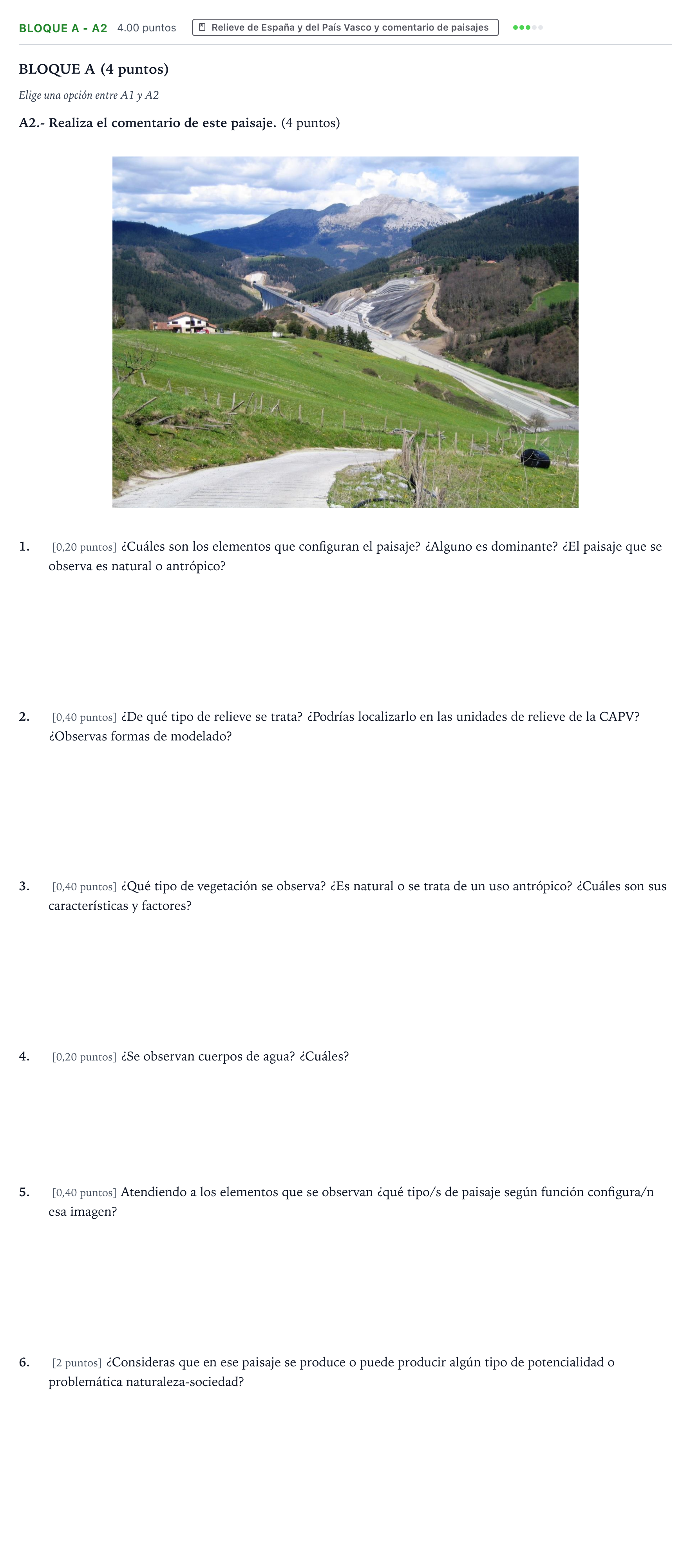 Enunciado: Bloque A - A2 · Geografía PAU País Vasco Extraordinaria 2025