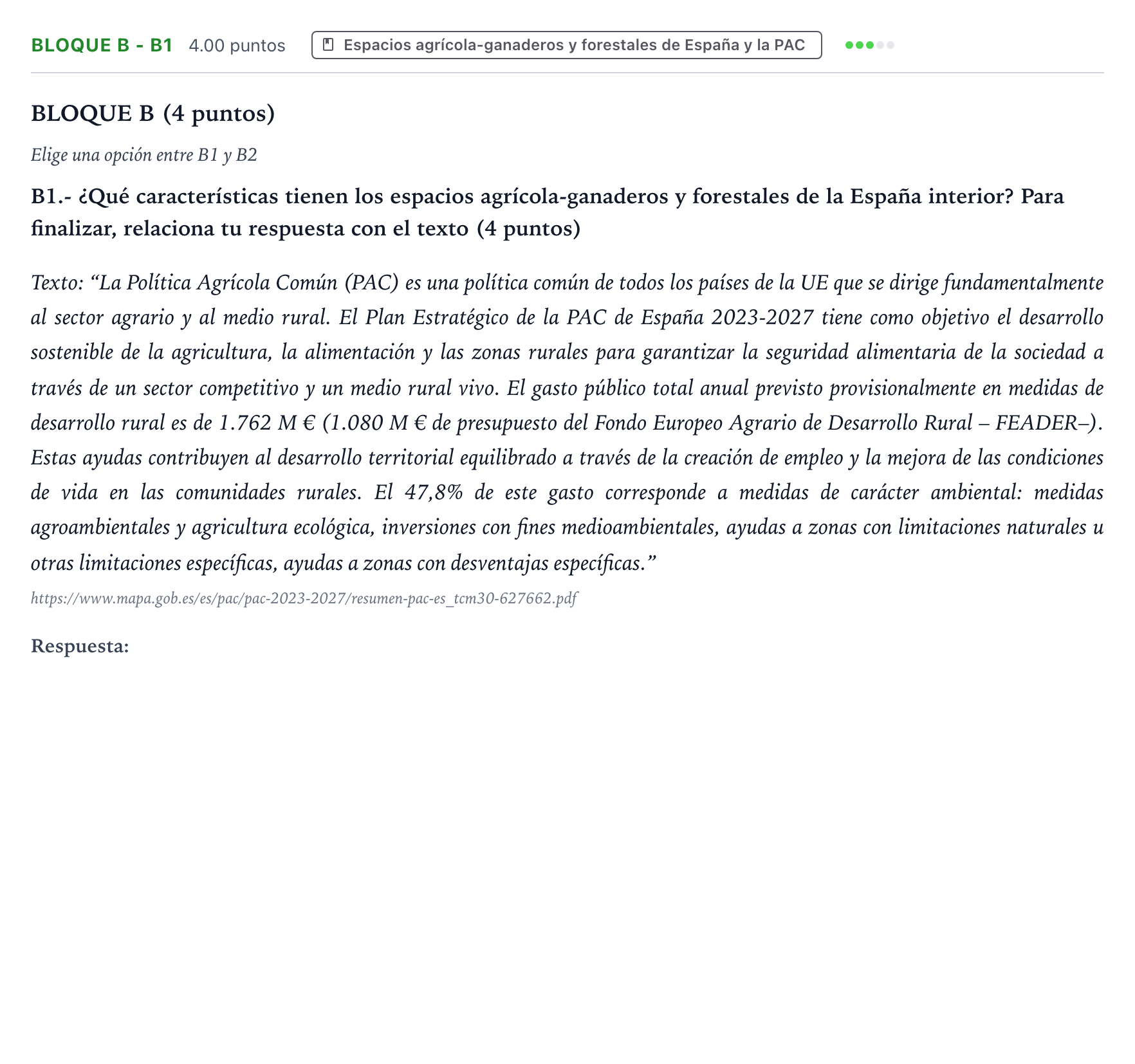Enunciado: Bloque B - B1 · Geografía PAU País Vasco Extraordinaria 2025