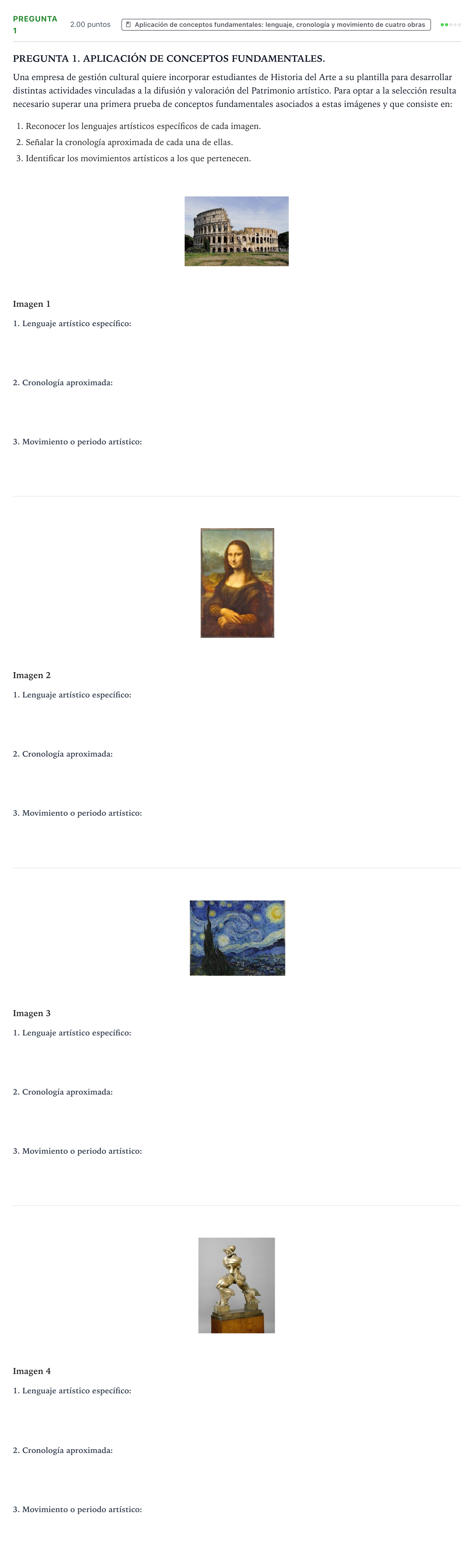 Enunciado: Pregunta 1 · Historia del Arte PAU País Vasco Extraordinaria 2025